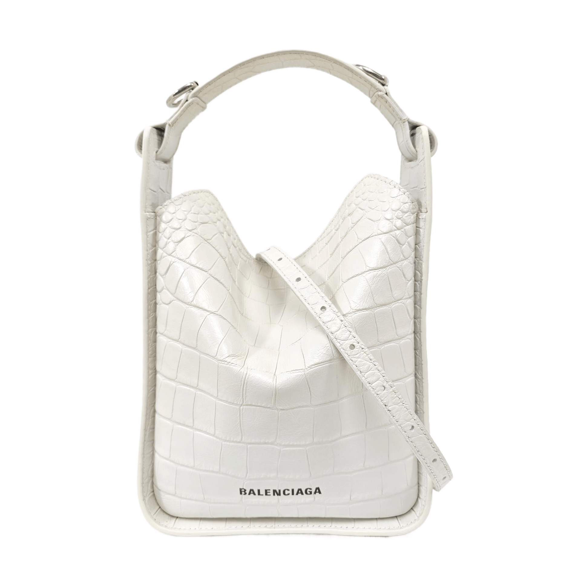 Balenciaga White Croc Embossed Leather Handle Bag One Size, Women's