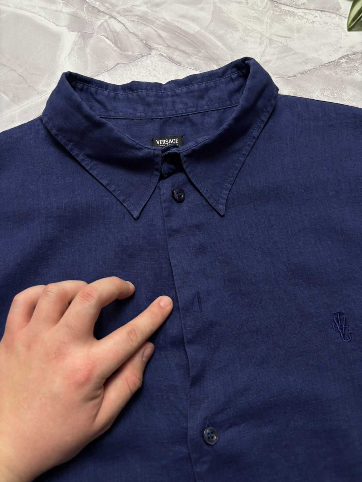 Versace × Versace Jeans Couture Versace Jeans Couture Linen Short Sleeve Shirt Blue Mens XXL Size US XXL / EU 58 / 5 - 9 Thumbnail
