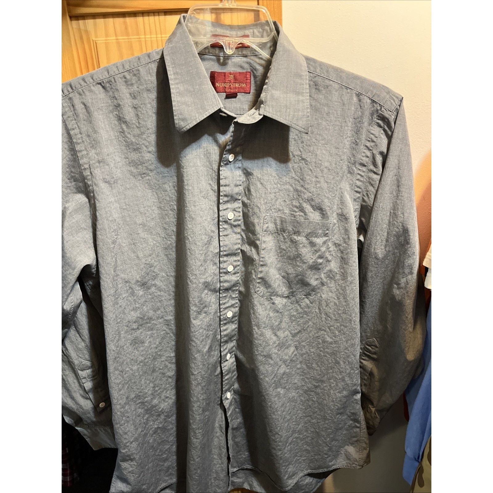 Nordstrom Nordstrom Mens 15 34 Gray LS Broadcloth Cotton Shirt Classic Size US L / EU 52-54 / 3 - 10 Thumbnail