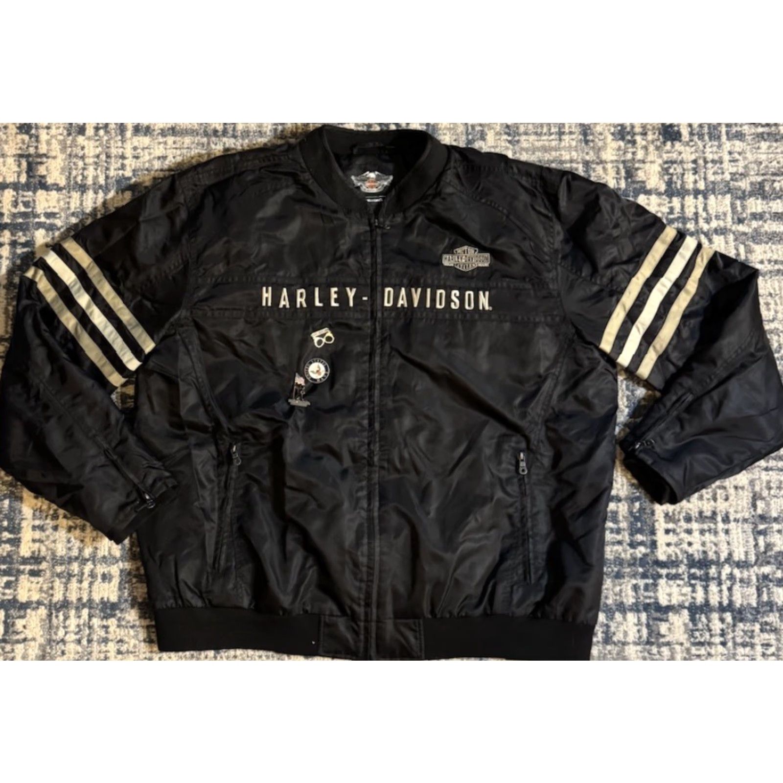 Harley Davidson VINTAGE Harley-Davidson Motorcycles Black Nylon Heritage Bomber Jacket 3XL Biker Mens Jacket Size US XXL / EU 58 / 5 - 3 Thumbnail