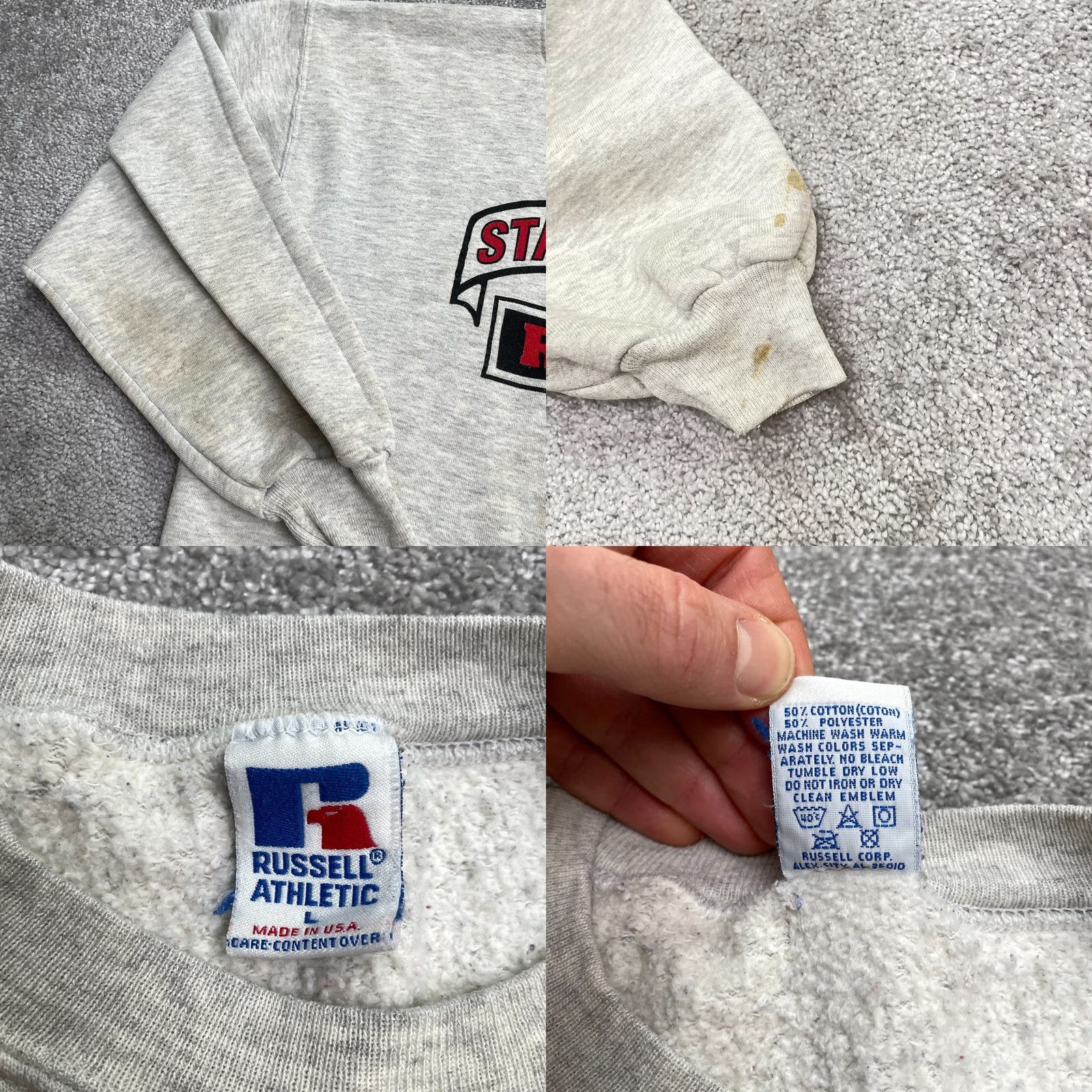 Russell Athletic VINTAGE Russell Athletic Graphic Pullover Sweatshirt Unisex Large Gray Crew Neck Sweatshirt Men’s Regular Fit 90s Outdoor Adventure Logo Print Size US L / EU 52-54 / 3 - 8 Thumbnail