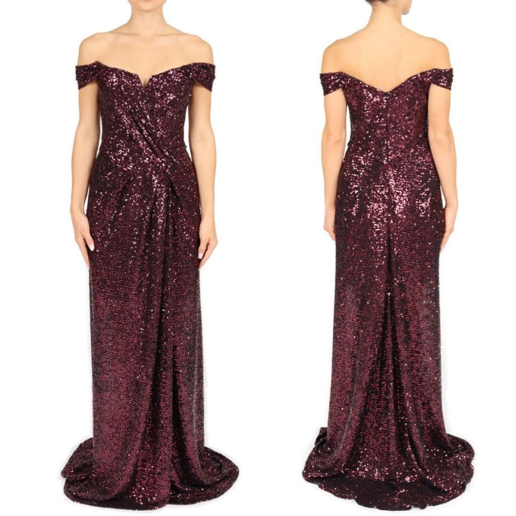 Other Rene Ruiz Gown Burgundy Off the Shoulder Sequin Cocktail For Size S / US 4 / IT 40 - 1 Thumbnail