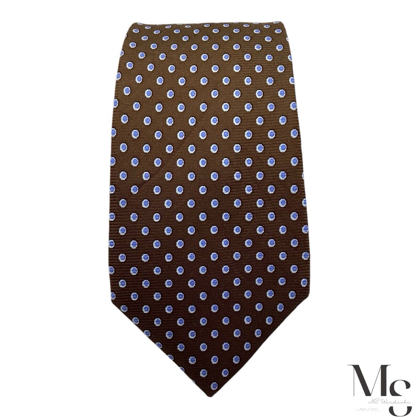 H By Hudson HARVIE & HUDSON Brown & Blue Geometric Silk Tie Made In Engl Size ONE SIZE - 3 Thumbnail