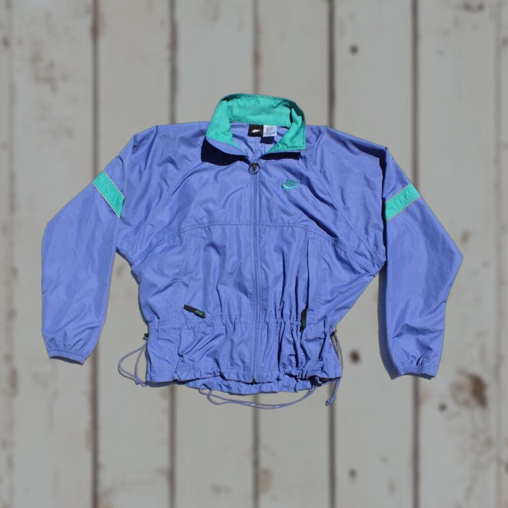 Nike VINTAGE Nike F.I.T. Fit Windbreaker Jacket Womens M Blue Teal Drawstring 80s 90s Size M / US 6-8 / IT 42-44 - 1 Thumbnail