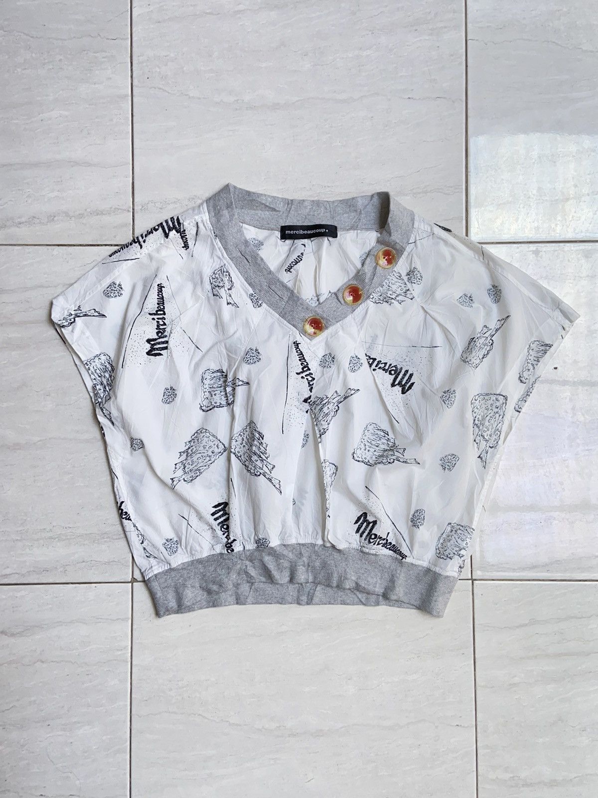 image of Issey Miyake x Mercibeaucoup Patterned T-Shirt in White, Women's (Size 2XL)