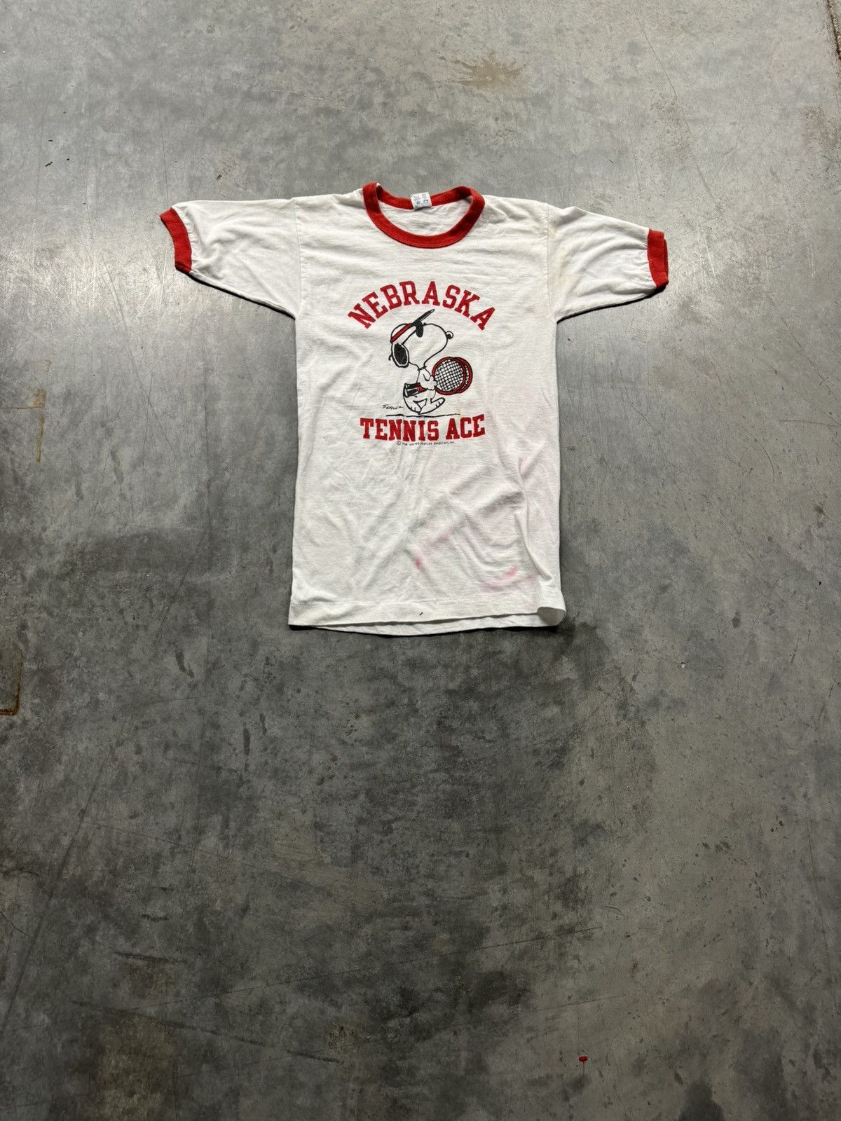 Vintage 80s Champion Snoopy Nebraska Tennis Ace Ringer Tee