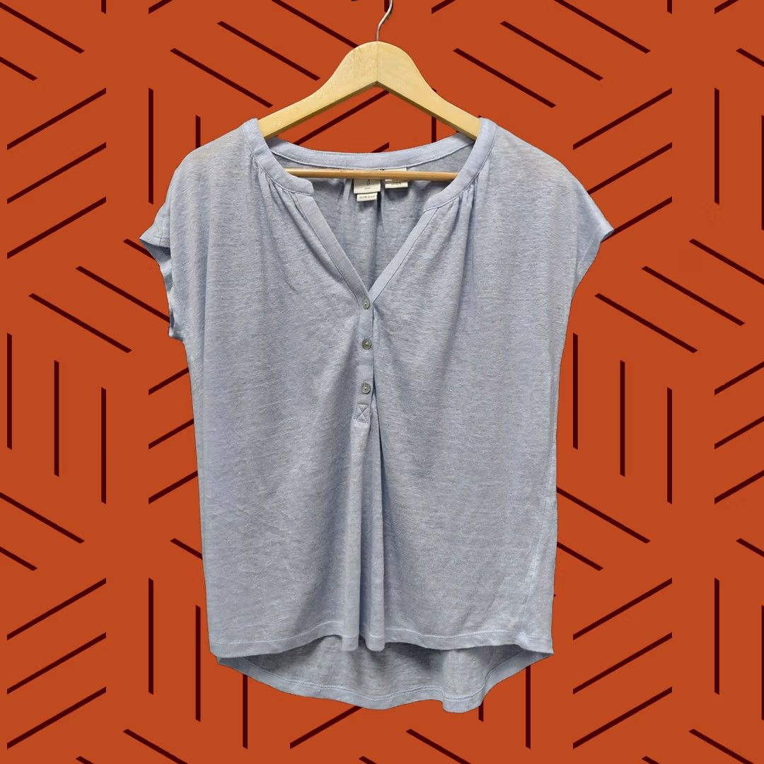 Joie JOIE Blue Linen Top Women Size S Short Sleeve Casual Size S / US 4 / IT 40 - 1 Thumbnail