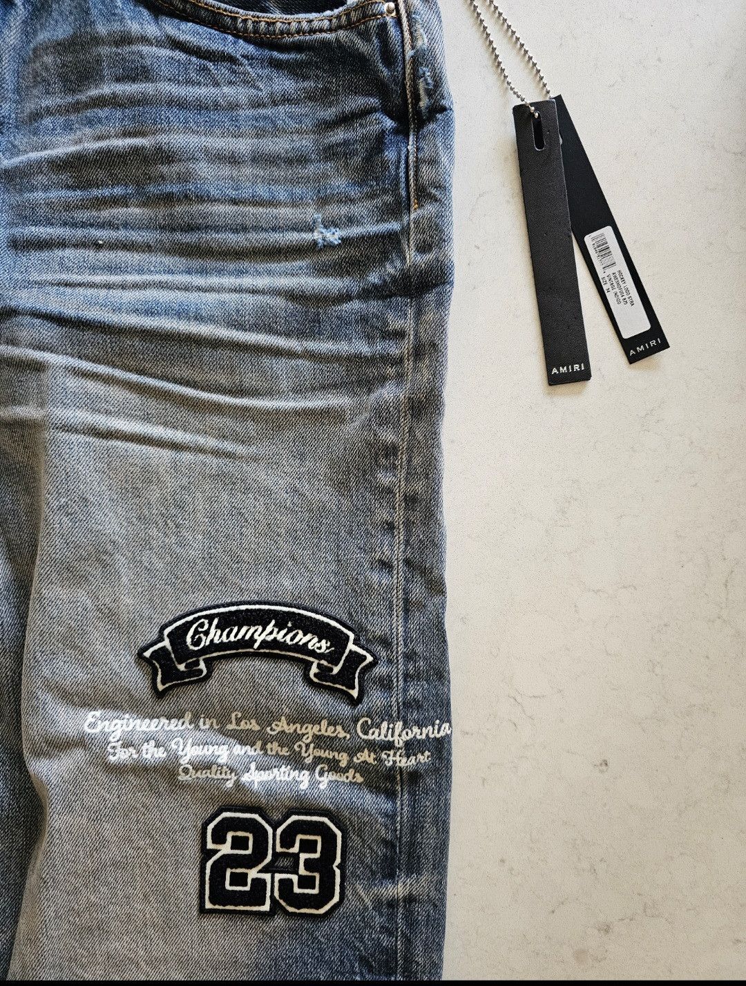 Amiri Amiri Patchwork “Champions 23” Jeans Blue Sz 34 BNWT Size US 34 / EU 50 - 7 Thumbnail