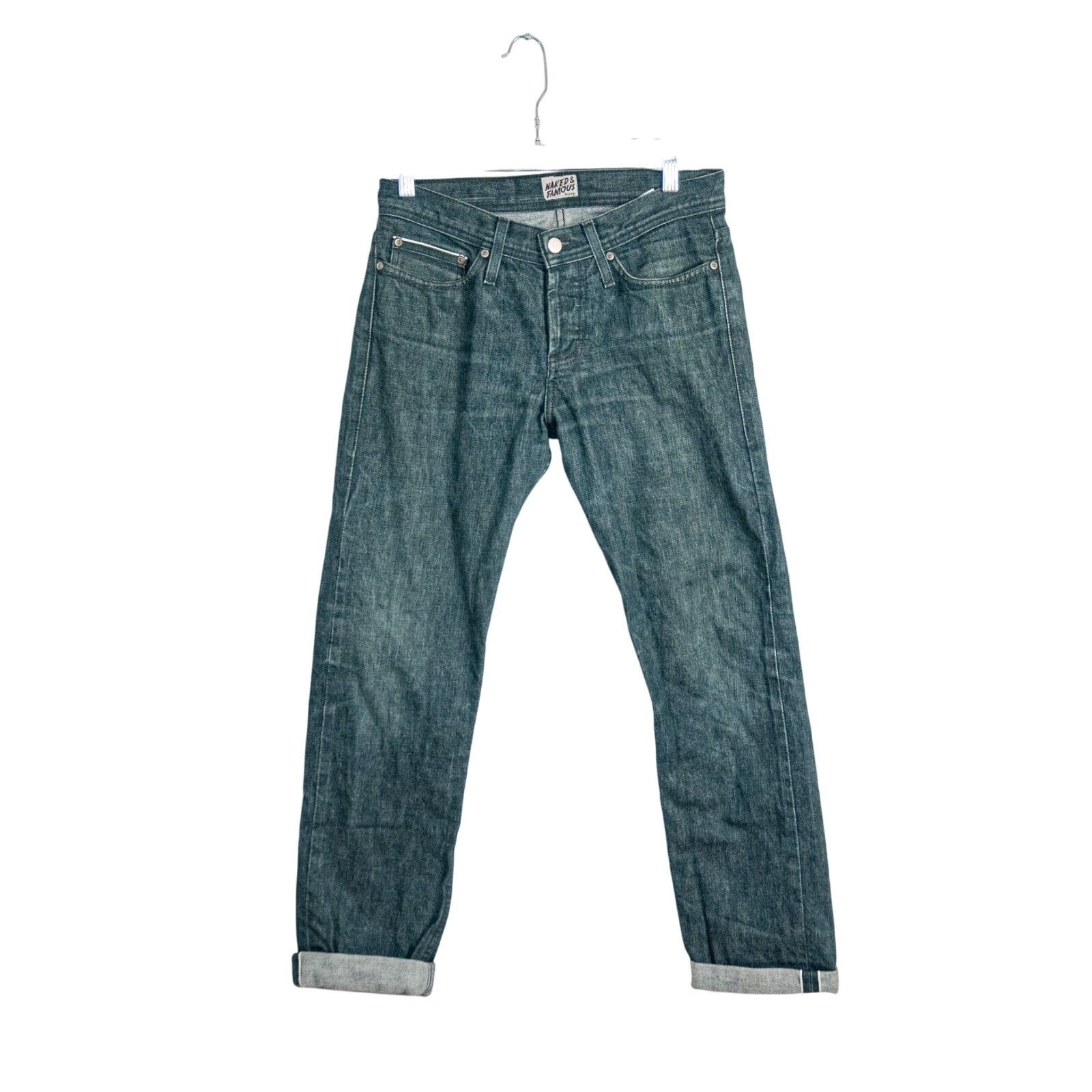 Naked & Famous 29w Weird Guy Green Selvedge Denim Jeans