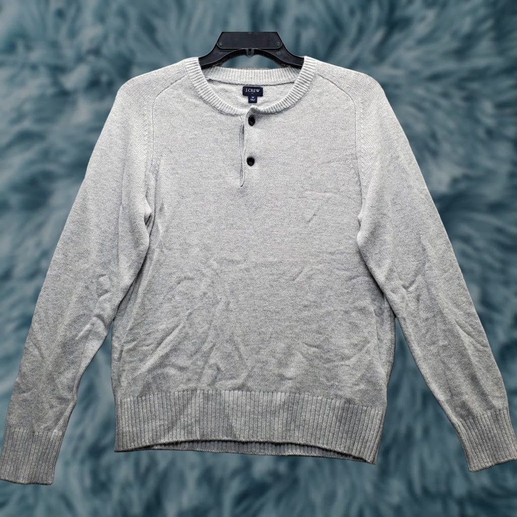 J.Crew J.CREW Henley Sweater: Mens Size M Gray Lambswool Knitted Raglan Pullover Shirt Size US M / EU 48-50 / 2 - 1 Thumbnail