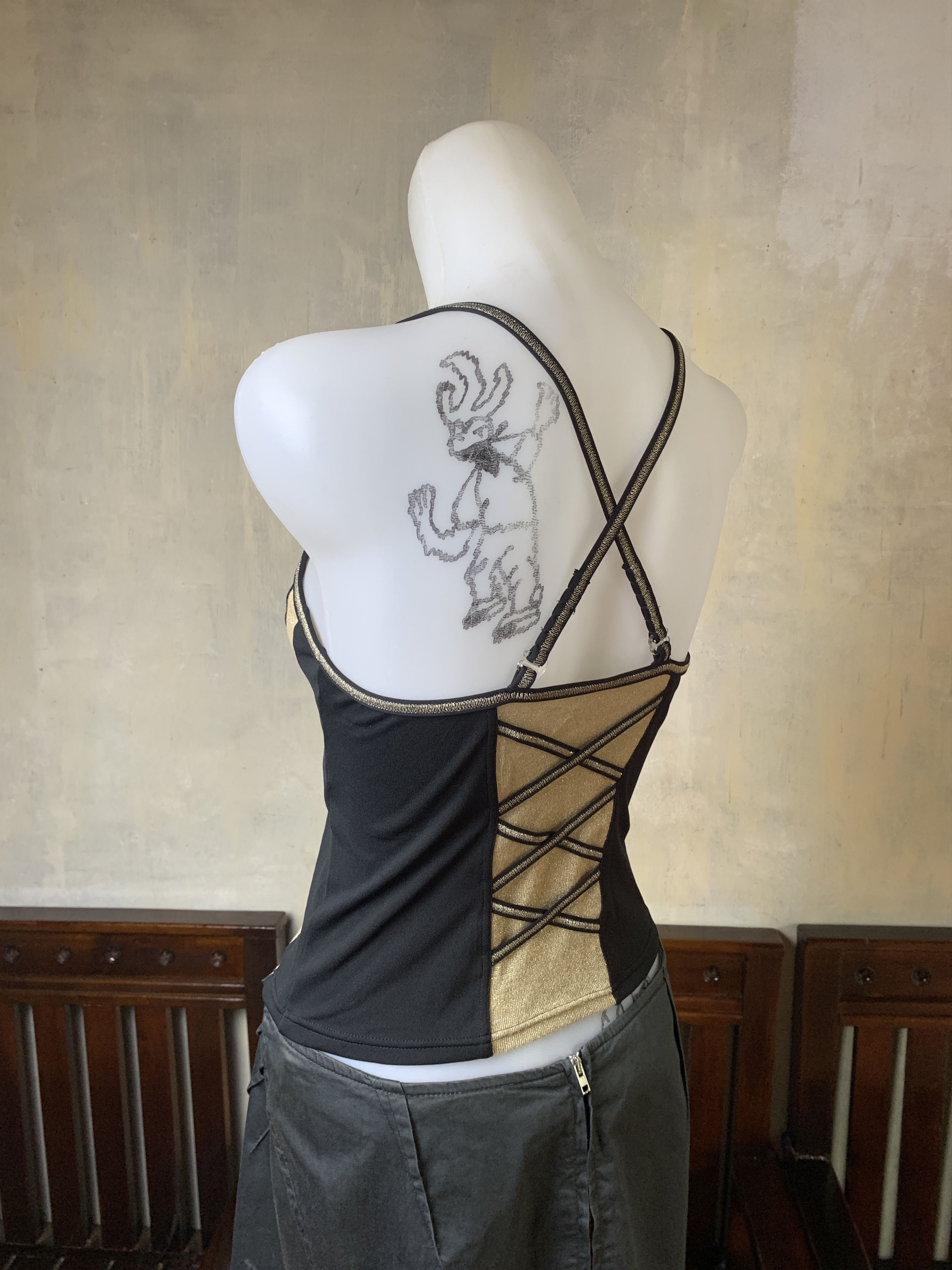 Japanese Brand Da Miss Black Grunge Fitted Lace Tank Top (S) Size S / US 4 / IT 40 - 3 Thumbnail