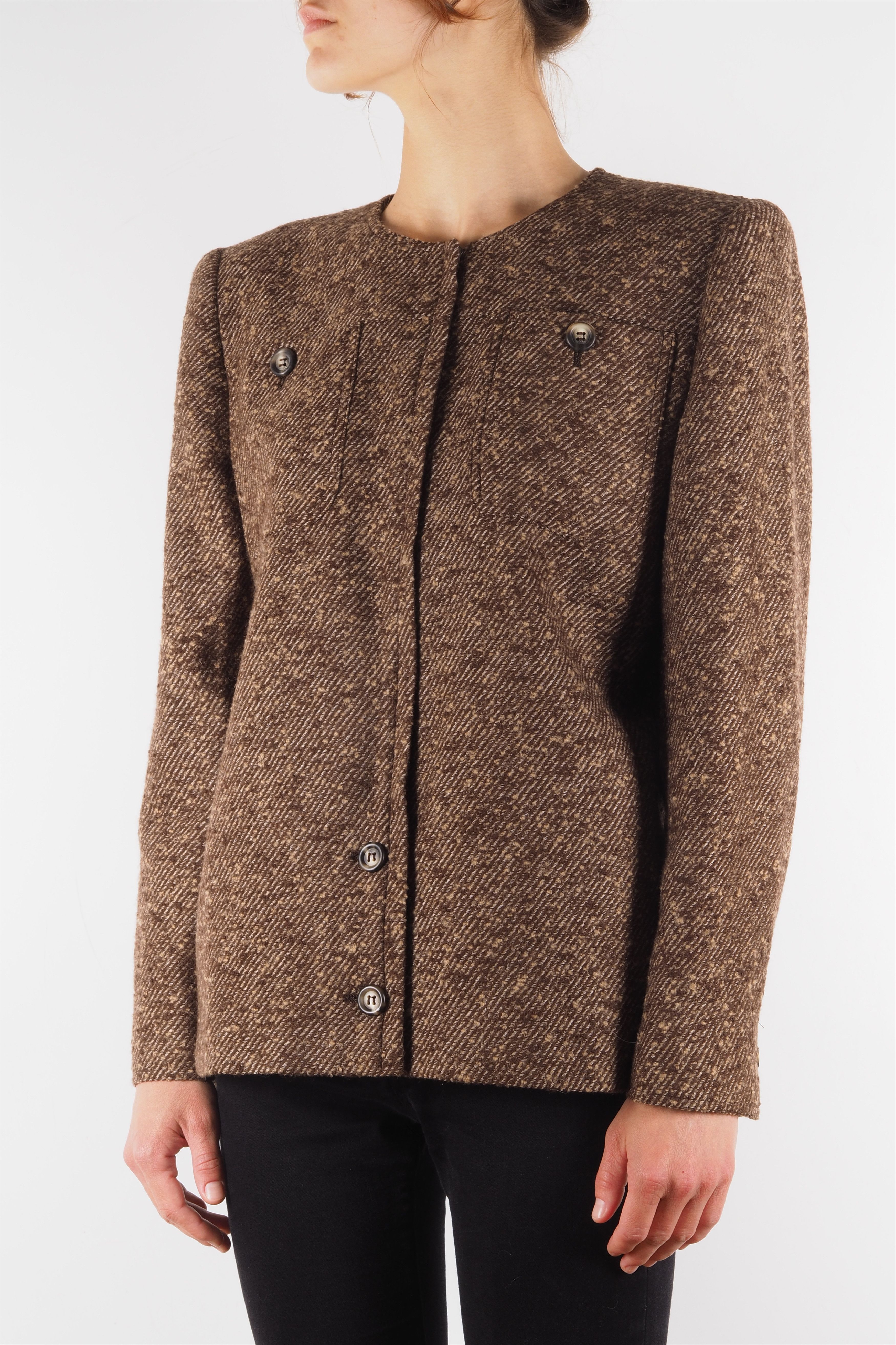 Valentino × Vintage Valentino Miss V Vintage Brown Tweed Designer Blazer Jacket Size L / US 10 / IT 46 - 2 Thumbnail