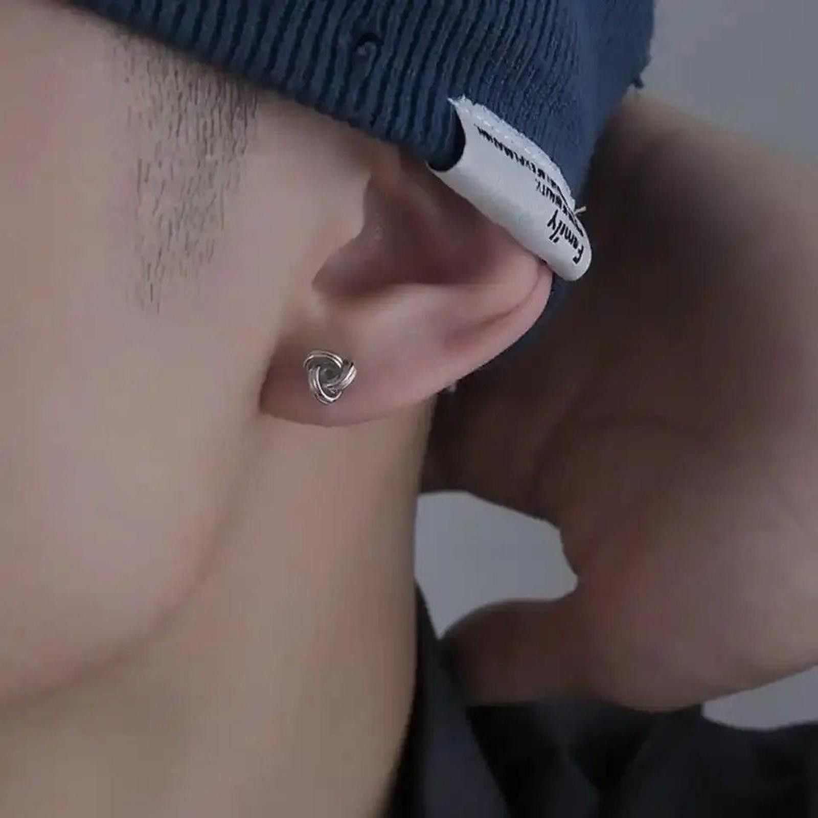 Jewelry Charm Punk Earrings for Men Three Ring Twisted Knot Stud Size ONE SIZE - 2 Thumbnail