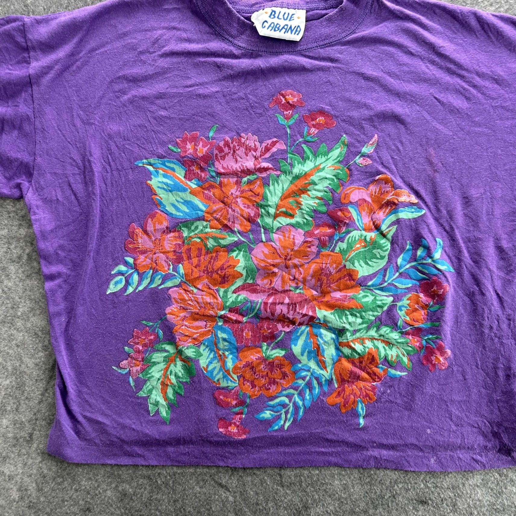Vintage VINTAGE Blue Cabana Shirt Womens Medium Purple Floral Graphic Oversized 90s Tee Size L / US 10 / IT 46 - 3 Thumbnail