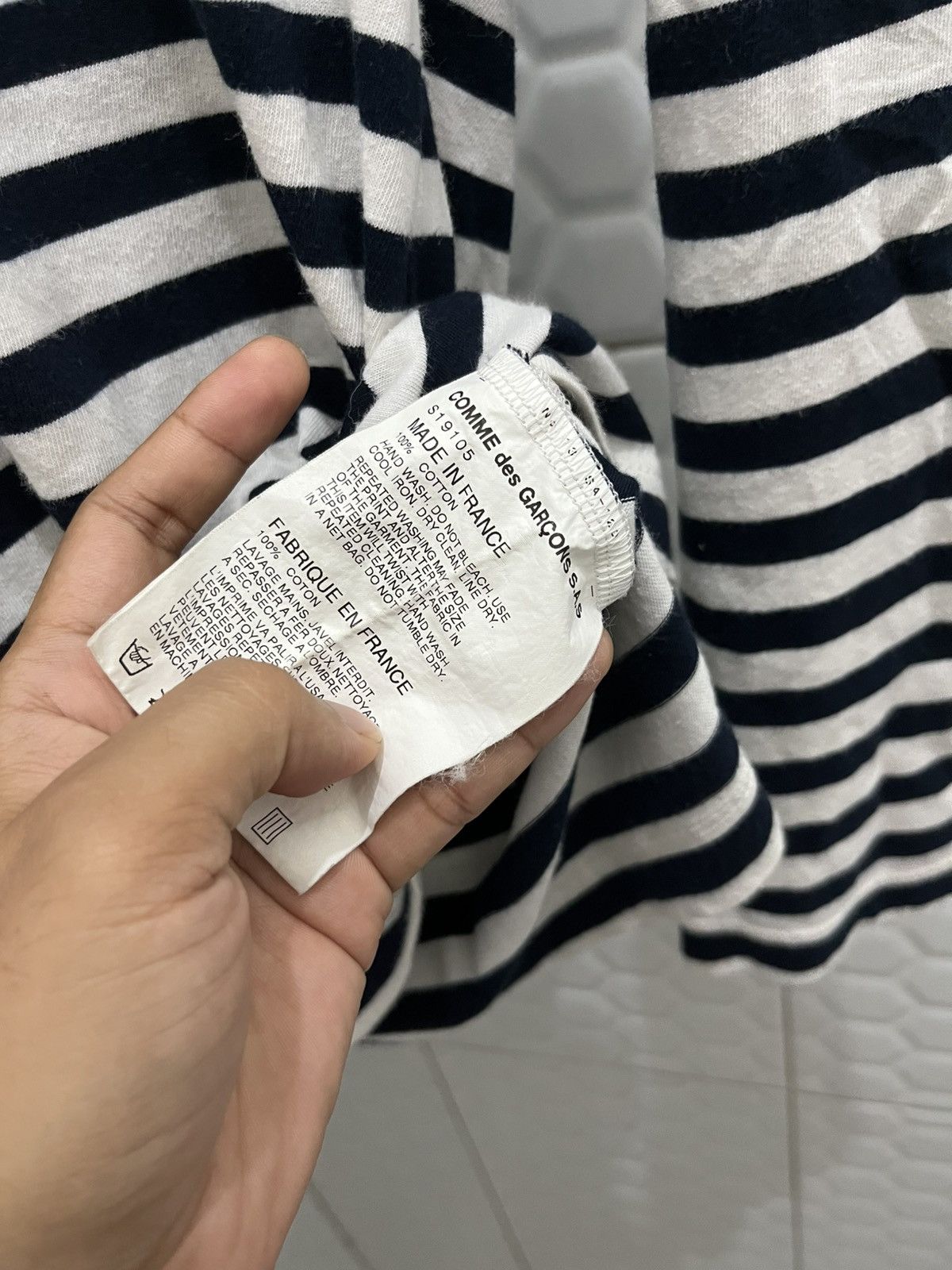 Comme Des Garcons Stripe Grunge Flower Patcback Longsleeve