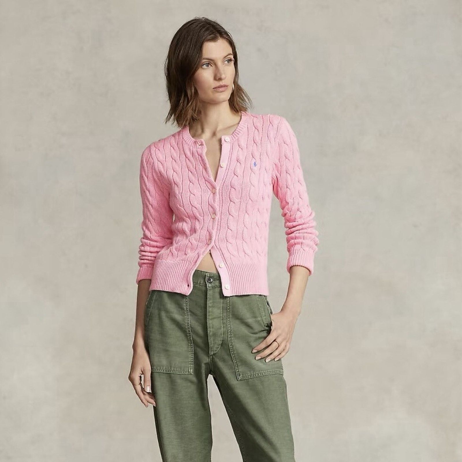 Ralph Lauren NEW POLO RALPH LAUREN Women Cotton Crewneck Cardigan Pink S Size S / US 4 / IT 40 - 1 Thumbnail