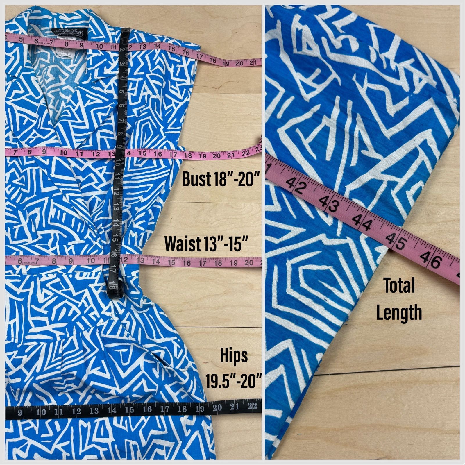 Vintage 1980s Blue & White Abstract Geometric Print Sleeveless Dress Size XS / US 0-2 / IT 36-38 - 6 Thumbnail