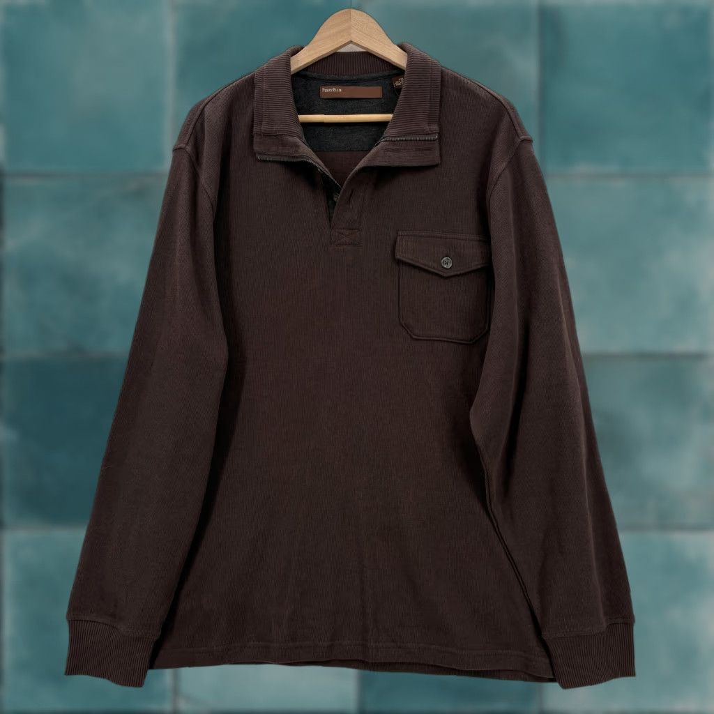 Perry Ellis Perry Ellis Sweater Mens 2XL Brown Cotton Polyester Knit Collared 1/4 Zip Pocket Pullover Long Sleeve Wool? Size US XXL / EU 58 / 5 - 1 Thumbnail