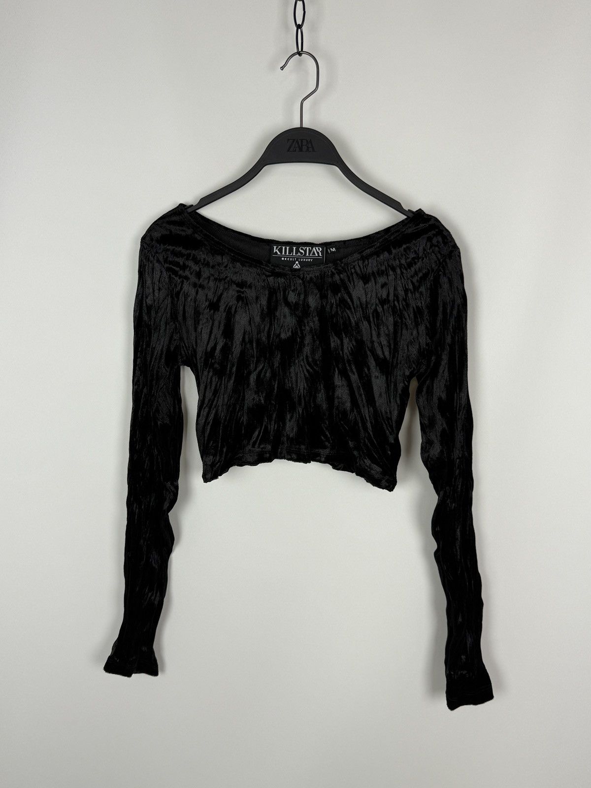Killstar Killstar Black Crinkled Velour Crop Top M Gothic Grunge Size M / US 6-8 / IT 42-44 - 3 Thumbnail