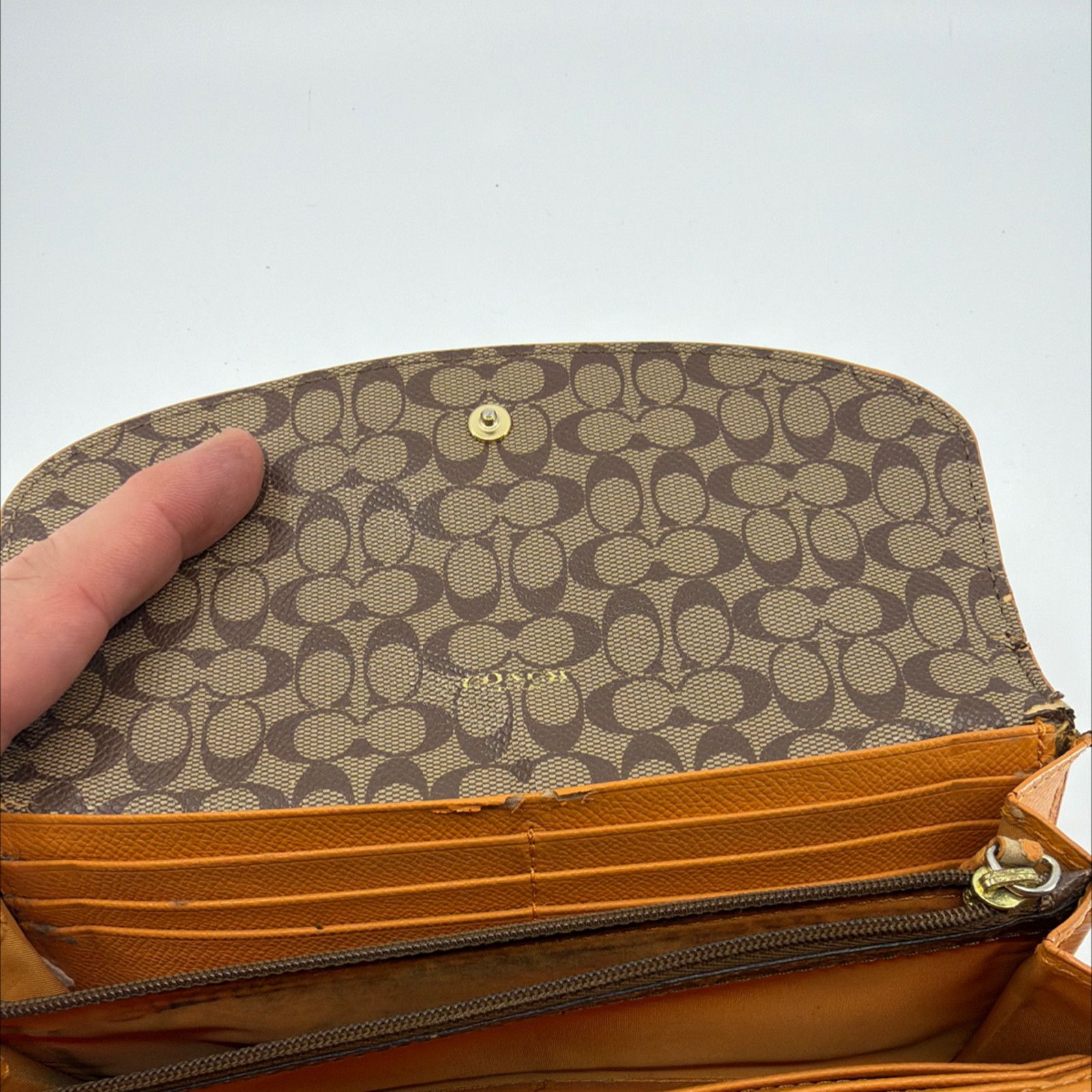 Coach Coach Tan Pebbled Leather Signature Canvas Flap Wallet Size ONE SIZE - 4 Thumbnail