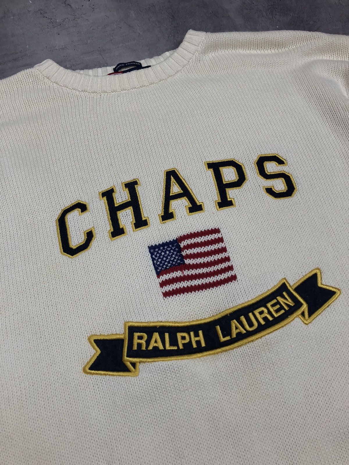 Chaps Ralph Lauren × Vintage Vintage Ralph Lauren Chaps USA Flag Big Logo Sweater Size US XL / EU 56 / 4 - 5 Thumbnail