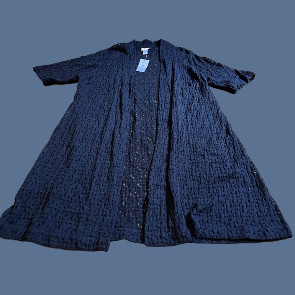 Vintage VINTAGE Chico’s Crochet Long Sweater Cardigan Women’s XL Black Open-Knit Short Sleeve Round Neck 100% Cotton Size XL / US 12-14 / IT 48-50 - 1 Thumbnail