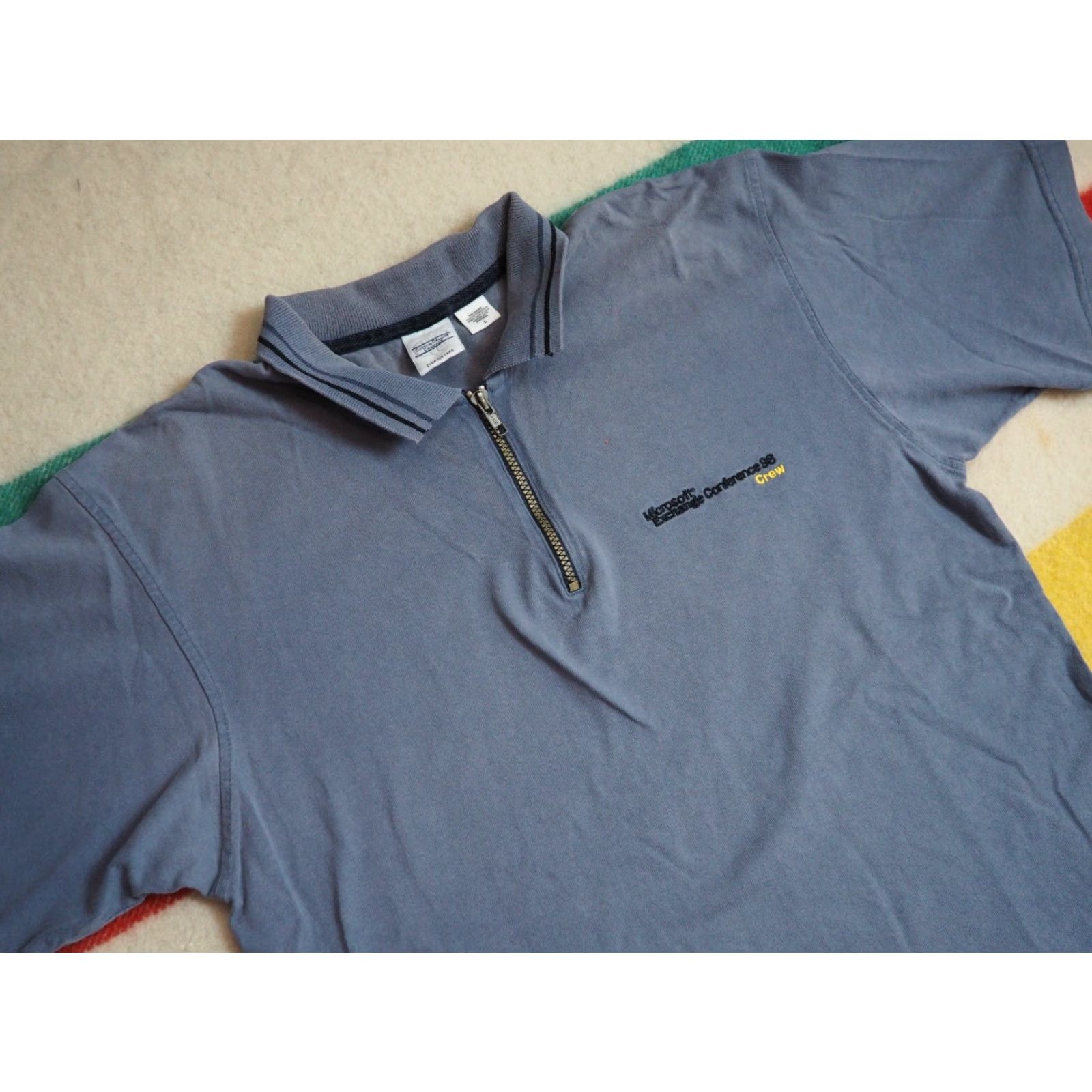 Vintage VTG 1990s MICROSOFT 1998 Conference Logo 1/4 Zip Polo Tech Promo Tee Shirt Mens L Blue Cotton Deluxe Shirt"} Size US L / EU 52-54 / 3 - 2 Thumbnail