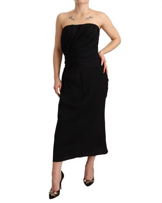 Dolce & Gabbana o1y0825 Sleeveless Midi Dress in Black Size XS / US 0-2 / IT 36-38 - 2 Thumbnail