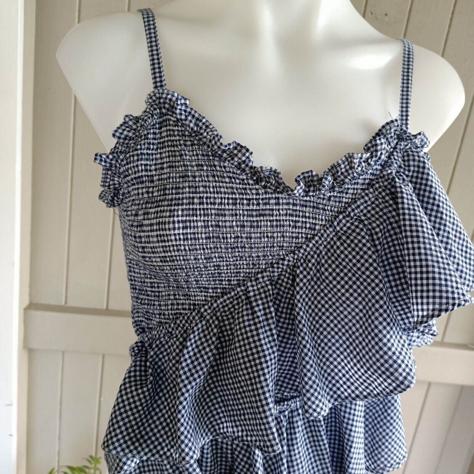 Designer Piper Cami Top Gingham Check Ruffle Cotton Tiered Shirred Size XS / US 0-2 / IT 36-38 - 4 Thumbnail