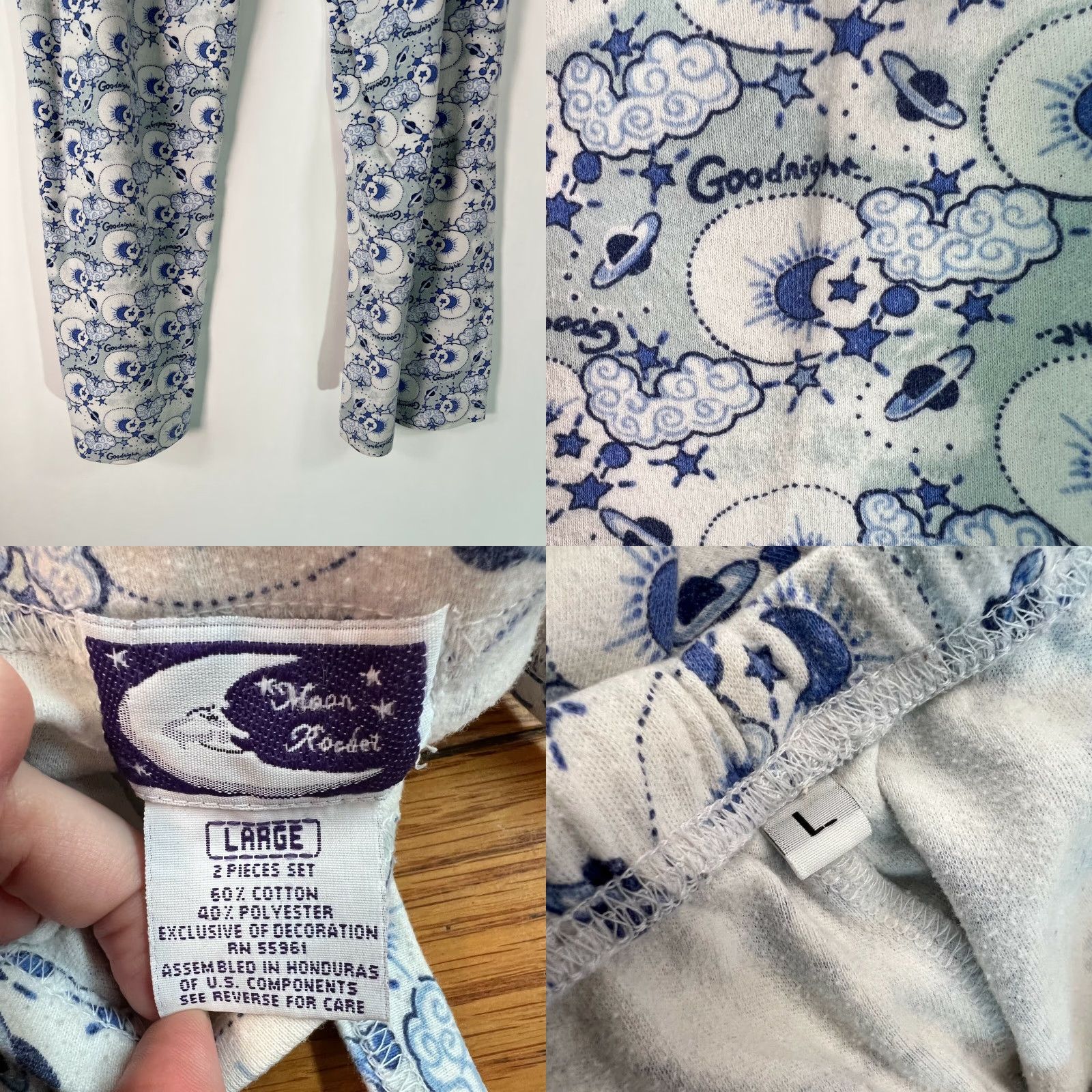 Vintage Moon Rocket Womens Blue Good Night Print Cami Top 2 Piece Pajamas Set Size Large Size L / US 10 / IT 46 - 8 Thumbnail