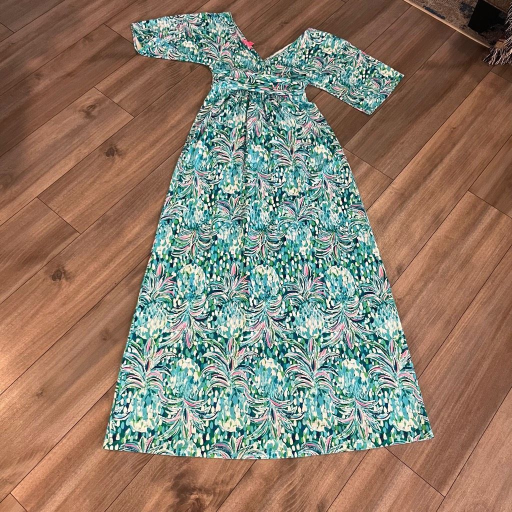 Lilly Pulitzer Lilly Pulitzer Womens V-Neck Green/Blue Pattern Jessi Flutte Size S / US 4 / IT 40 - 4 Thumbnail