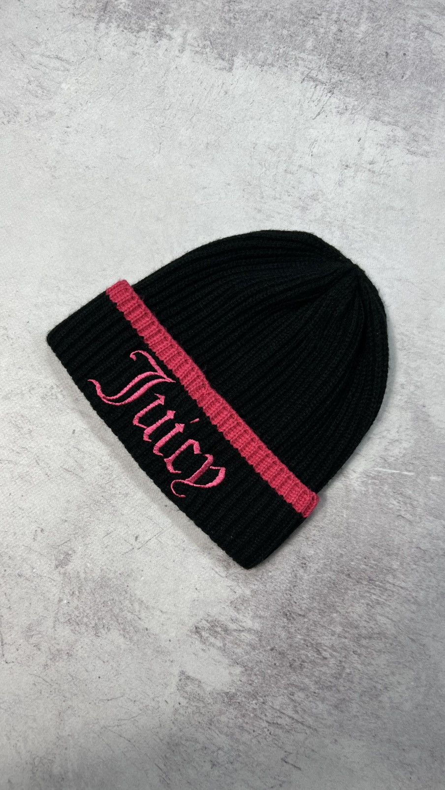 Juicy Couture Y2K Juicy Couture Beanie Black Pink Stripe Gothic Logo Knit Size ONE SIZE - 2 Thumbnail