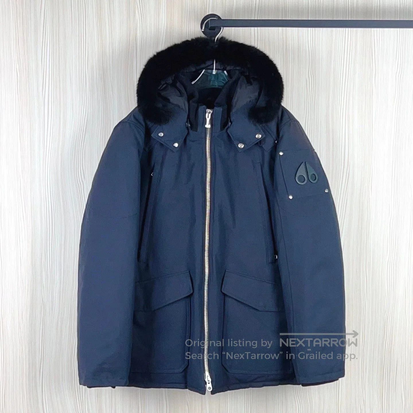 Moncler Genius stylish navy blue down jacket with fur hood. Size US XXL / EU 58 / 5 - 1 Thumbnail
