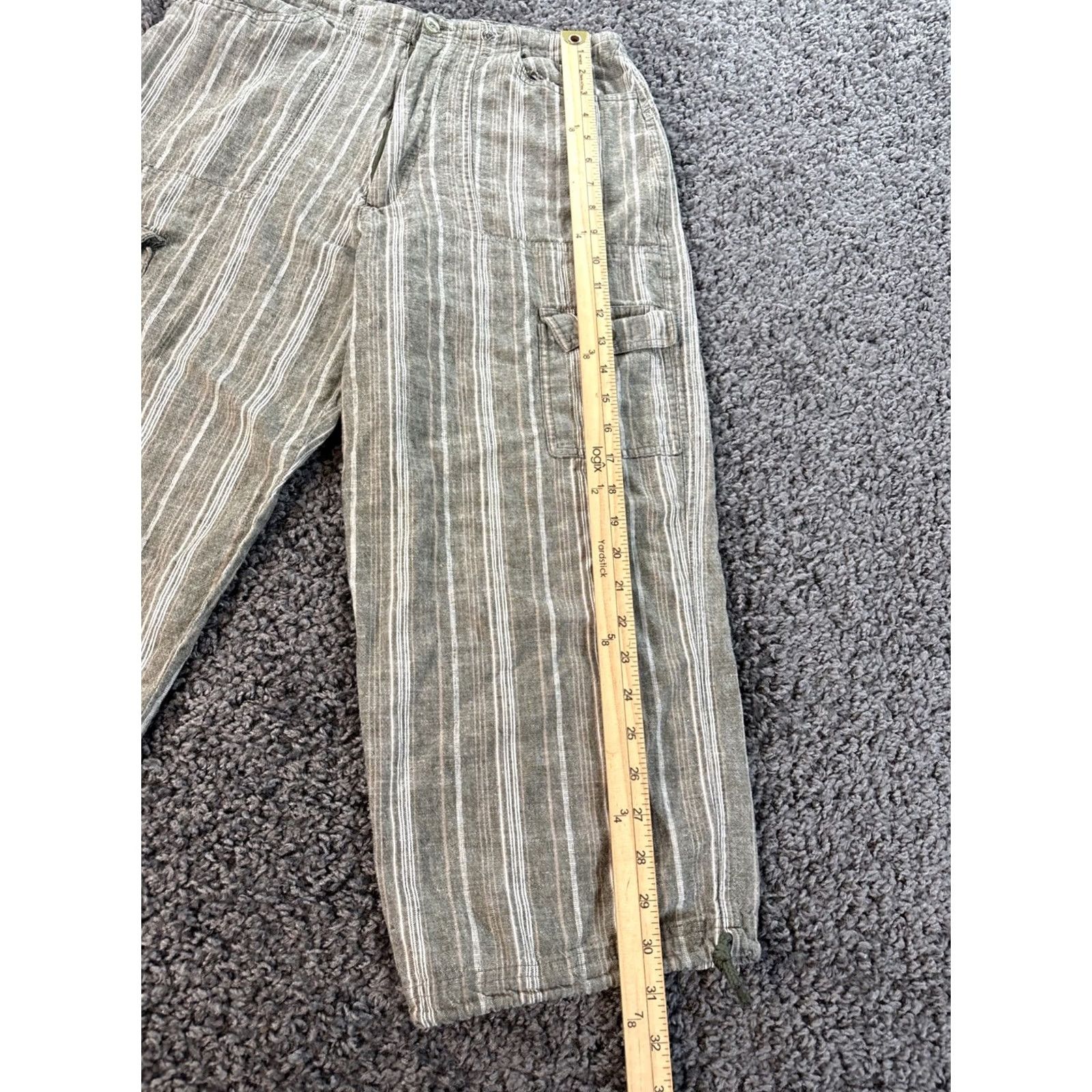 Vintage VINTAGE Marla Kim Linen Pants Womens 28x20 Cropped Capri Green Stripe 90s Pants Size 28" / US 6 / IT 42 - 2 Thumbnail