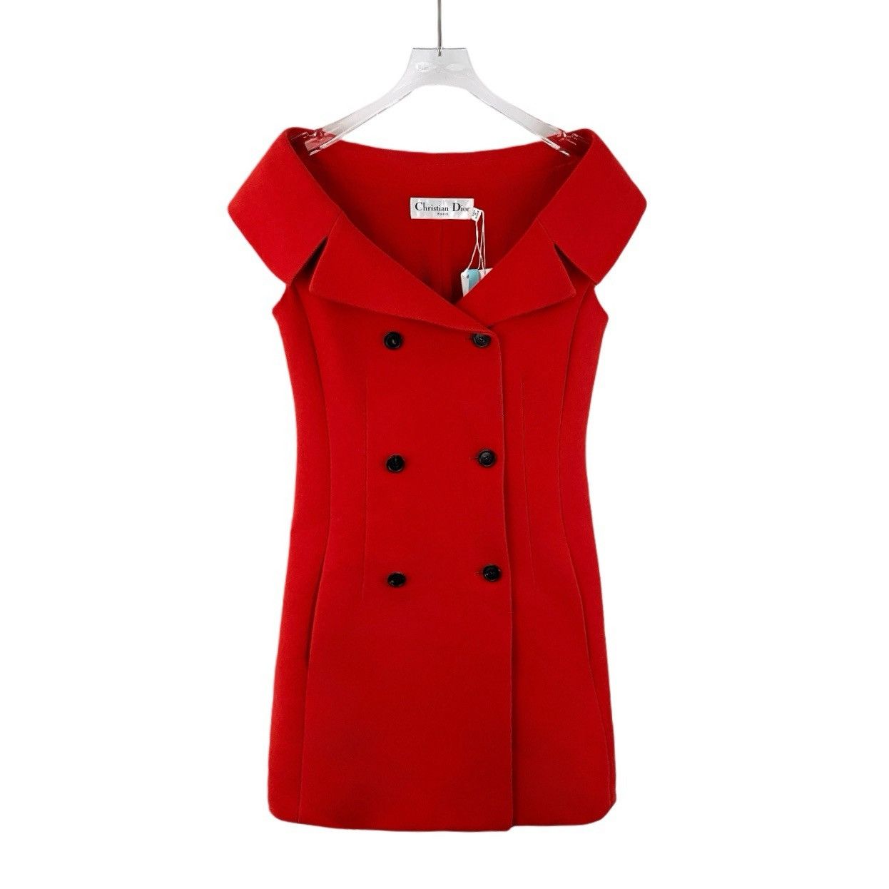 Dior Dior Red Wool V-neck Double-breasted Sleeveless Dress K26WX Size XS / US 0-2 / IT 36-38 - 1 Thumbnail