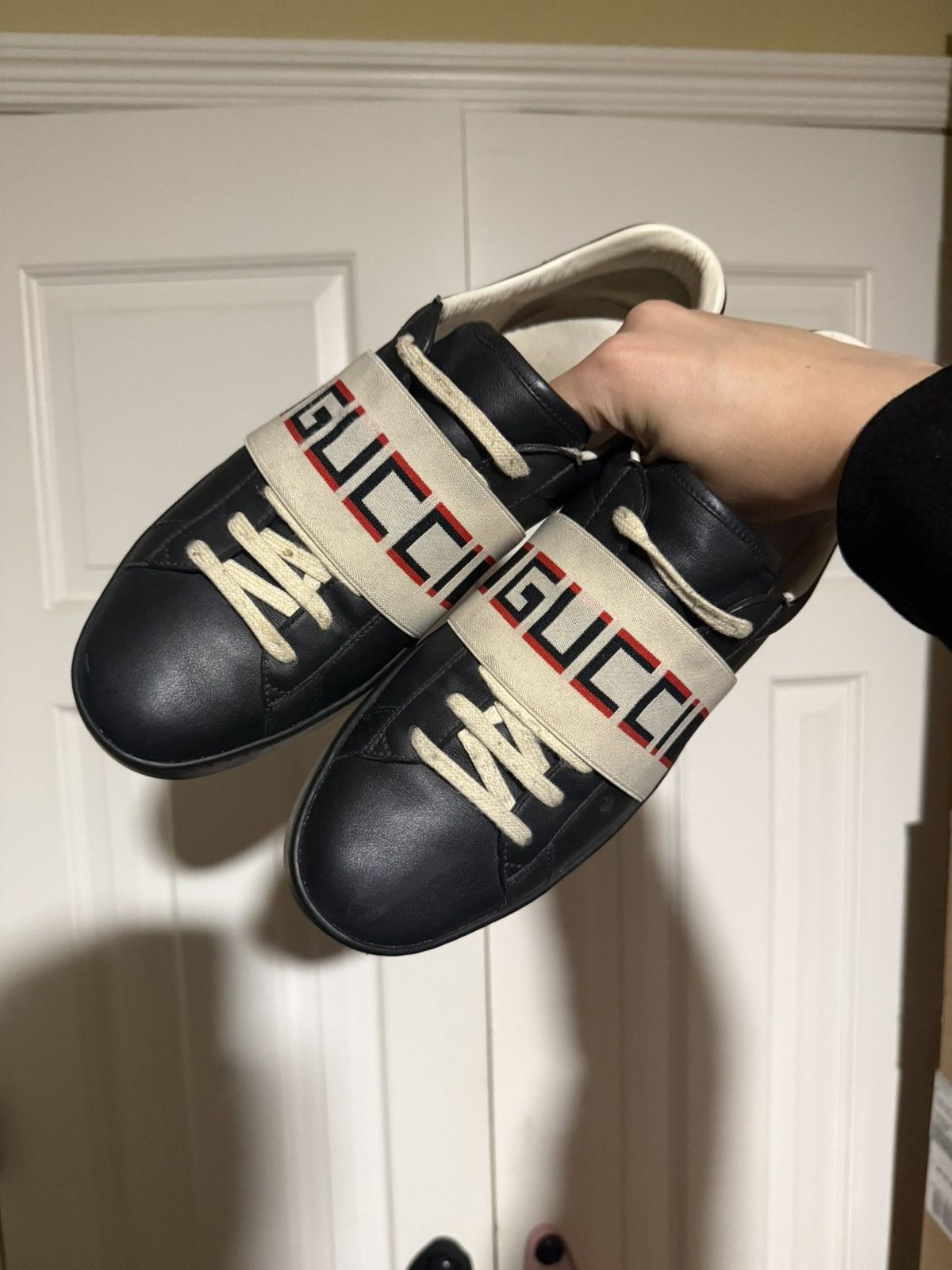 Gucci Gucci Ace Logo Print Strap Black Low Sneaker Size US 11 / EU 44 - 2 Thumbnail