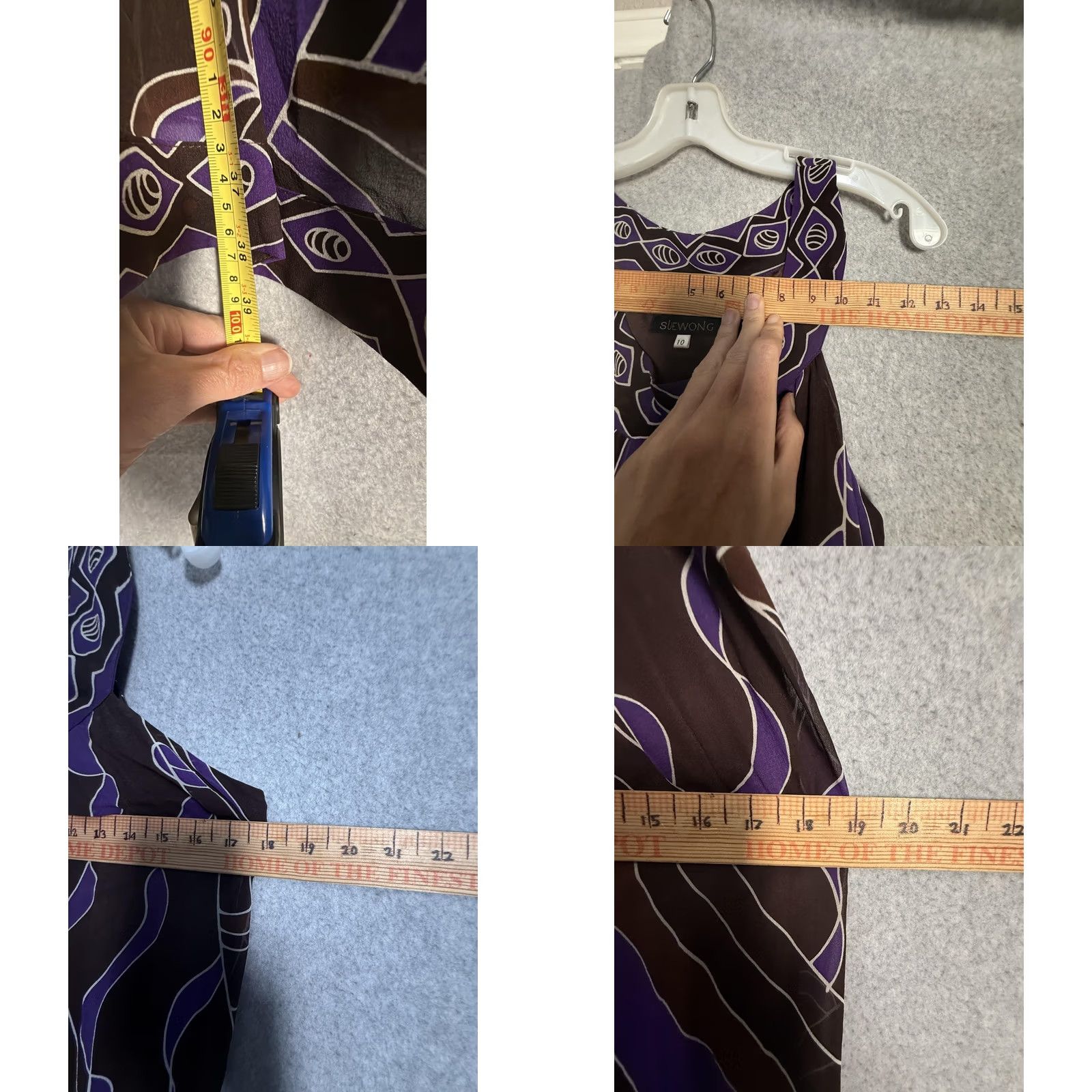 Vintage Sue Wong Dress Womens 10 Brown Purple Silk Trapeze Scoop Neck Knee Sundress Dresses Size L / US 10 / IT 46 - 8 Thumbnail