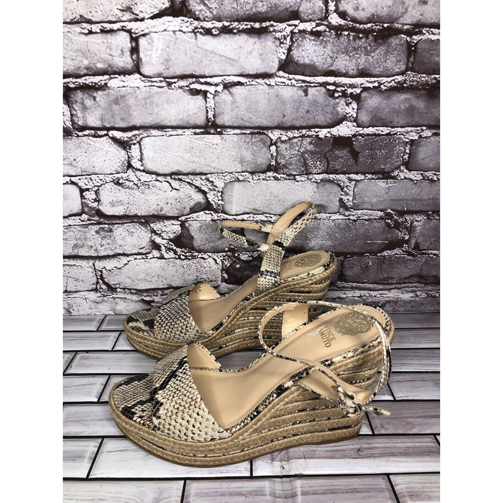 Vince Camuto Vince Camuto Marybell Ivory Leather Snake Wedge Espadrilles Size US 10.5 / IT 40.5 - 18 Thumbnail