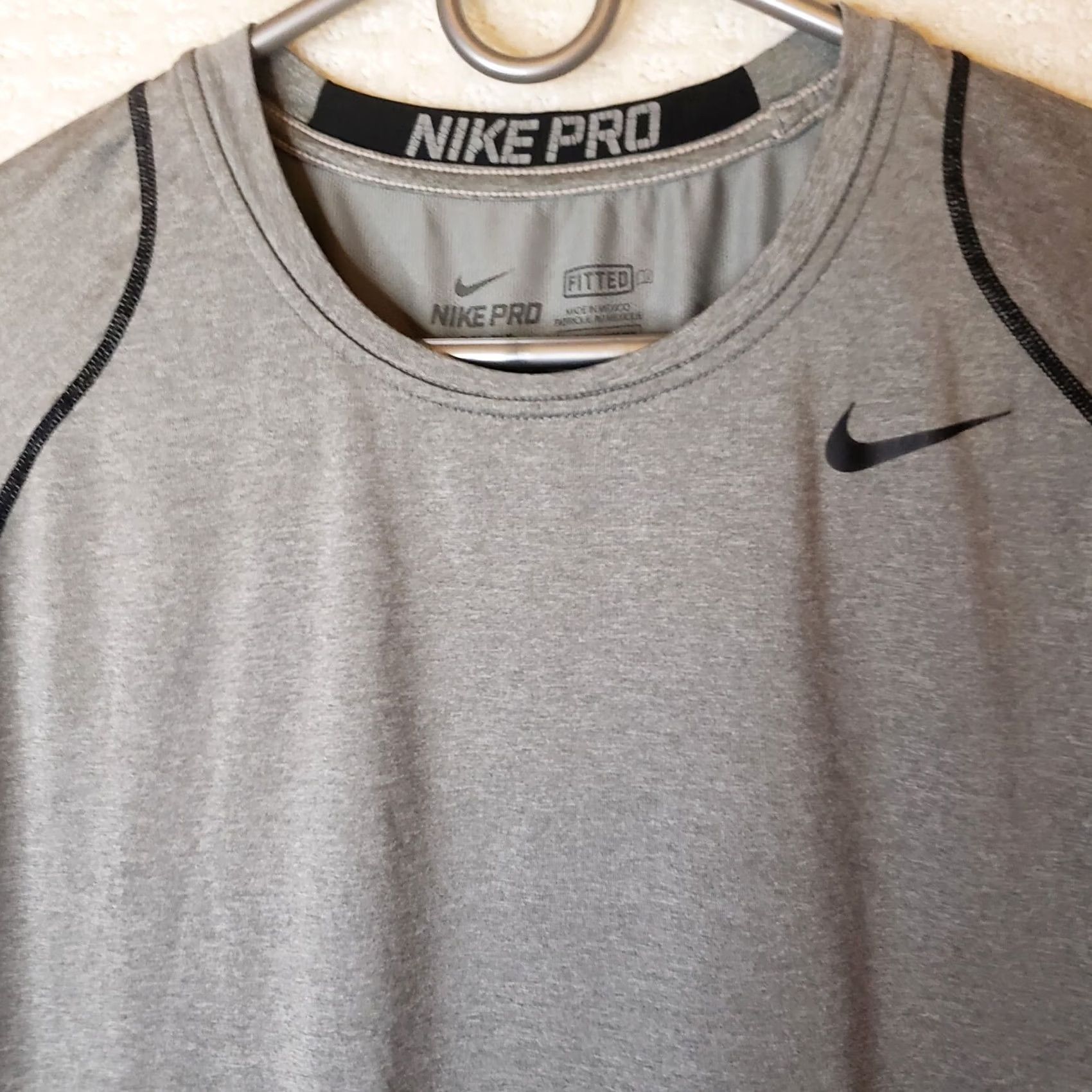 Nike Nike Pro Combat Dri-Fit Men’s Shirt XL Gray Black Short Sleeve Crew Neck Logo Swoosh Lightweight Moisture Wicking Athletic Shirt Size US XL / EU 56 / 4 - 6 Thumbnail