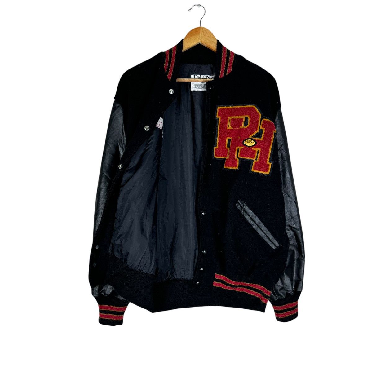 Delong × Vintage 🌟DELONG RUGBY VARSITY LEATHER JACKET Size US XL / EU 56 / 4 - 6 Thumbnail