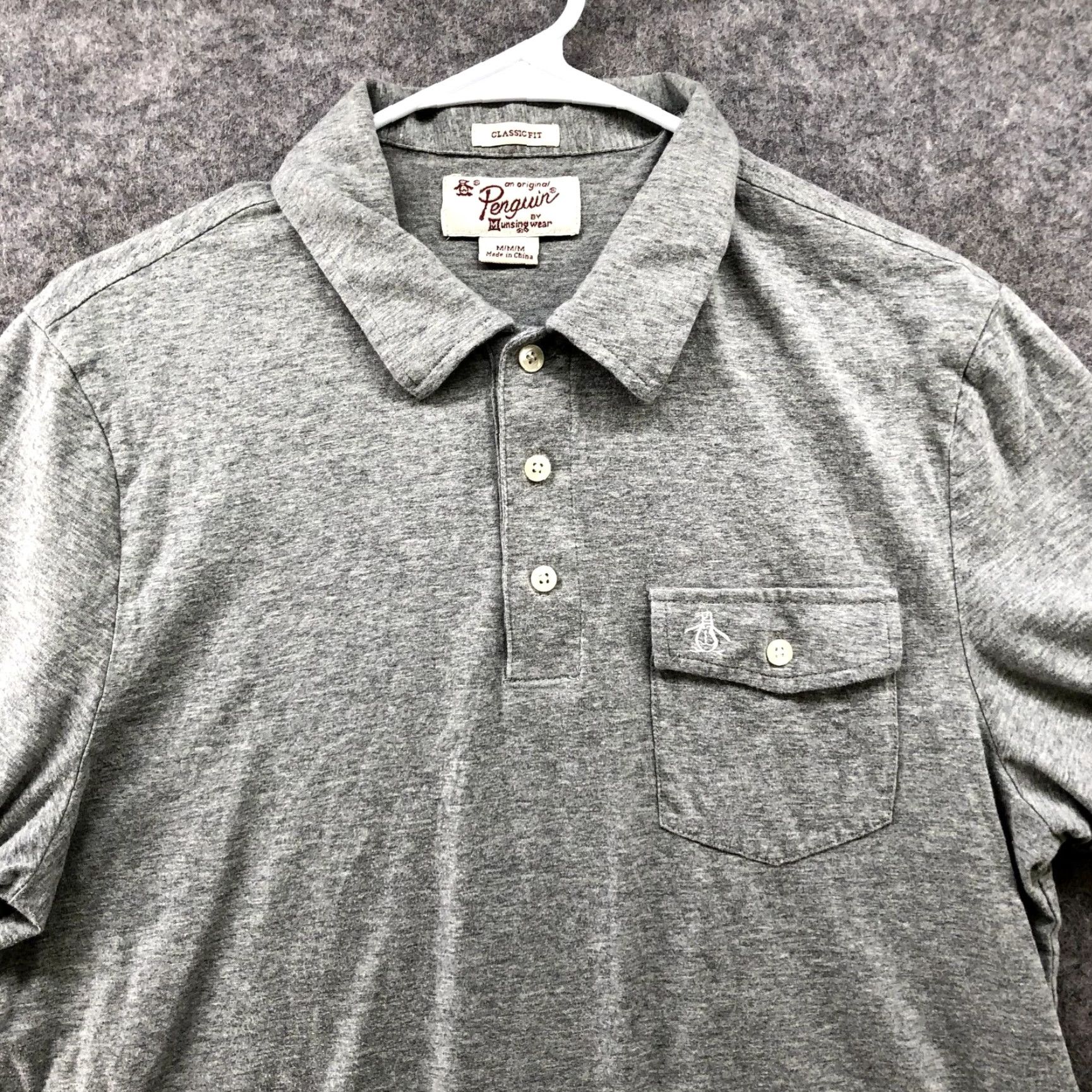 Vintage PENGUIN Polo Shirt Gray M Mens Medium Cotton Blend Shirt 1990s/2000s? Size US M / EU 48-50 / 2 - 2 Thumbnail