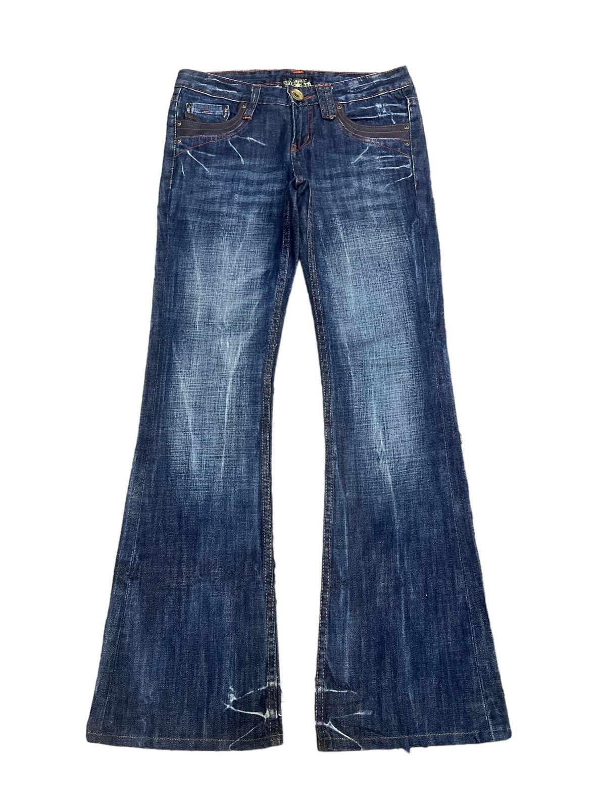 FLARED💥BACK NUMBER DISTRESSED DENIM PANT