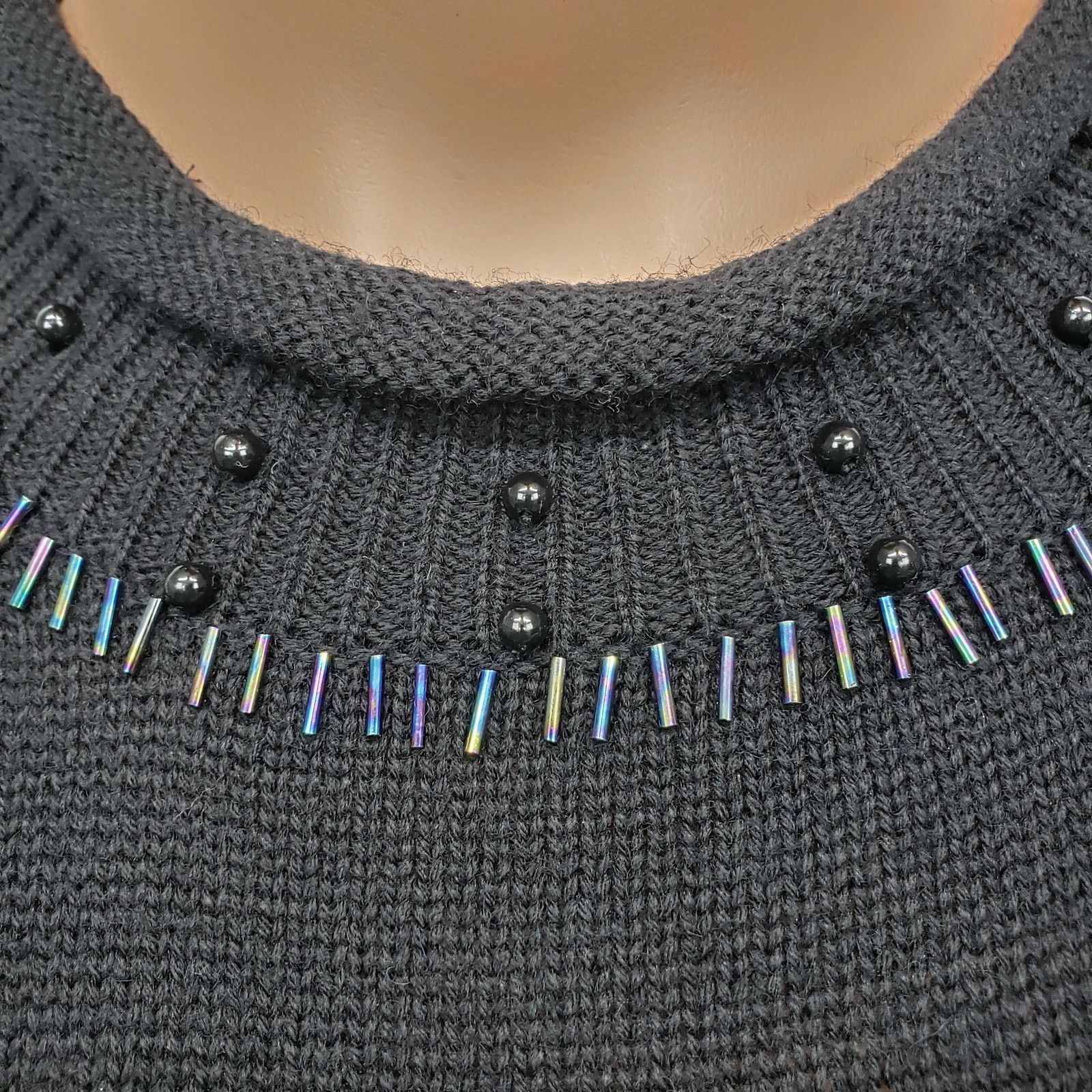 Vintage Chicara Embellished Beaded Knit Sweater Wool blend Germany Size XL / US 12-14 / IT 48-50 - 7 Thumbnail