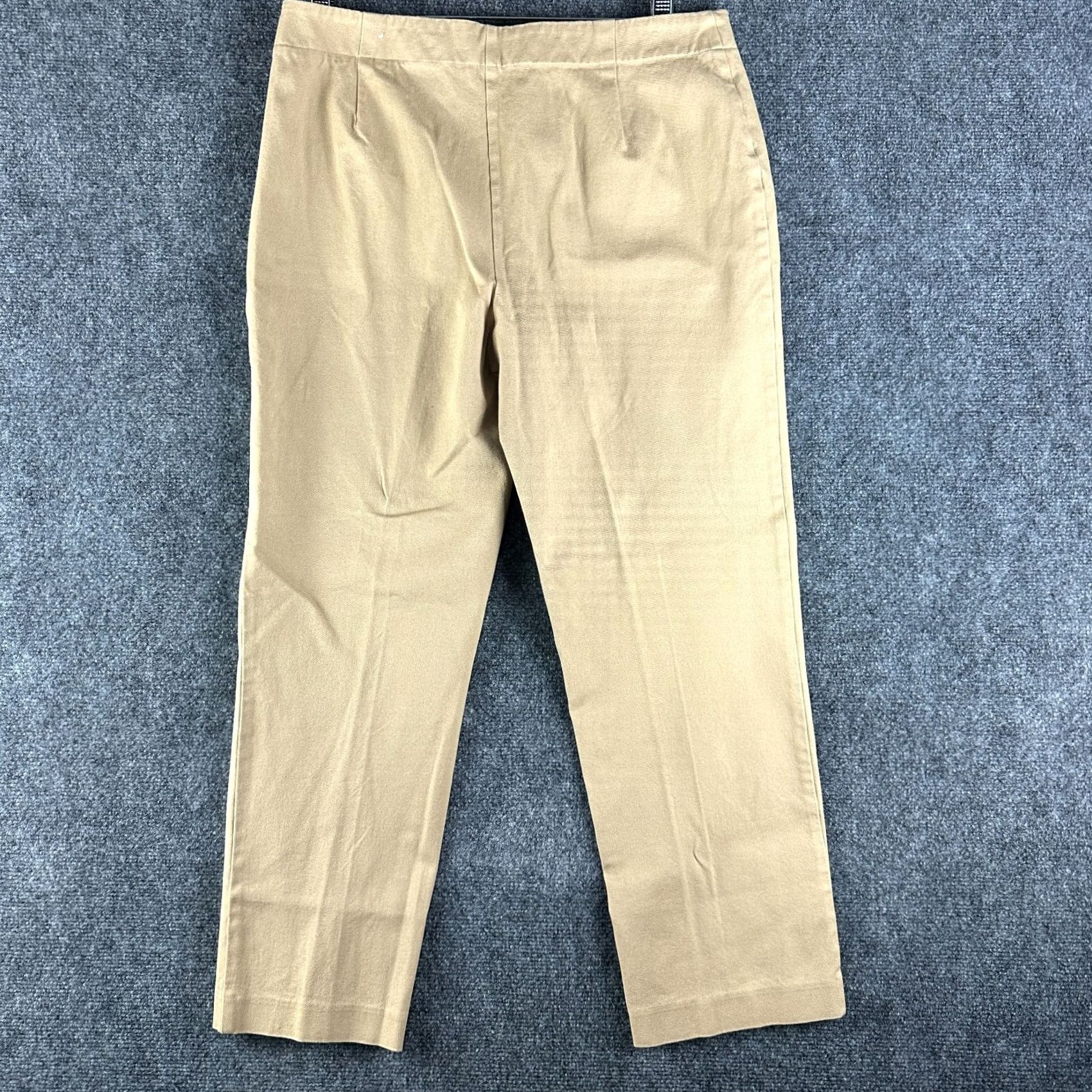 Vintage Chicos Fabulously Slimming Pants Womens 10 Short Flat Front Straight Leg Tan Brown Stretch Chino Size 32" / US 10 / IT 46 - 6 Thumbnail