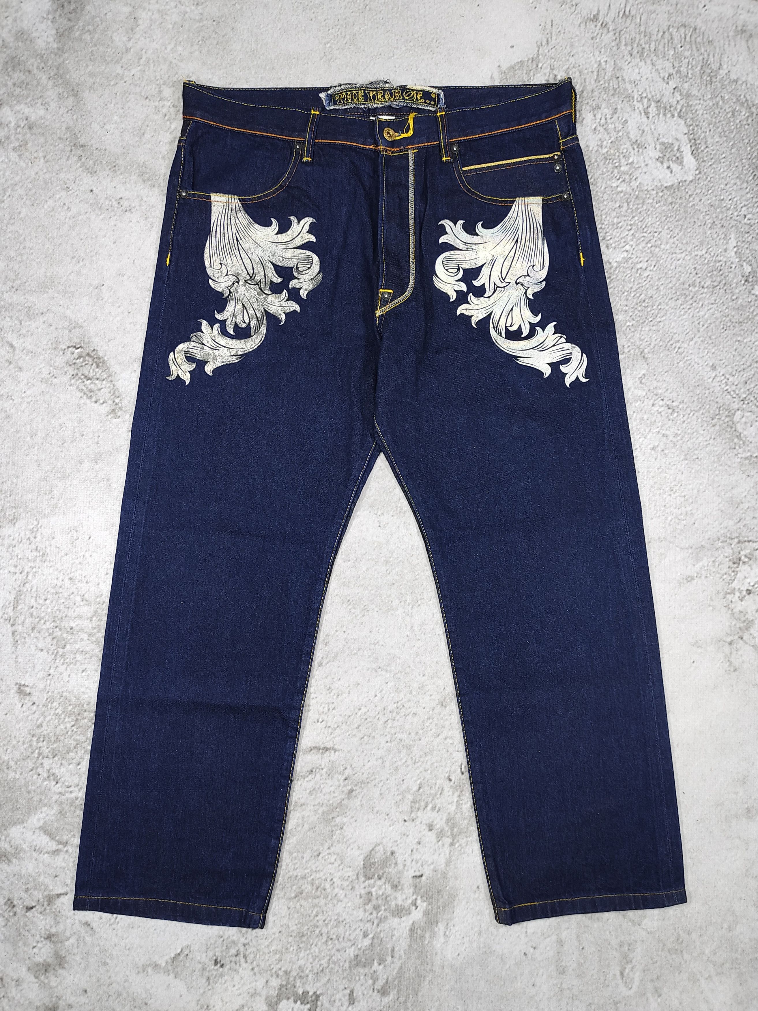Japanese Brand The Year Of- Gothic Scroll Ornamental Artwork Selvedge Jeans Size US 36 / EU 52 - 1 Thumbnail