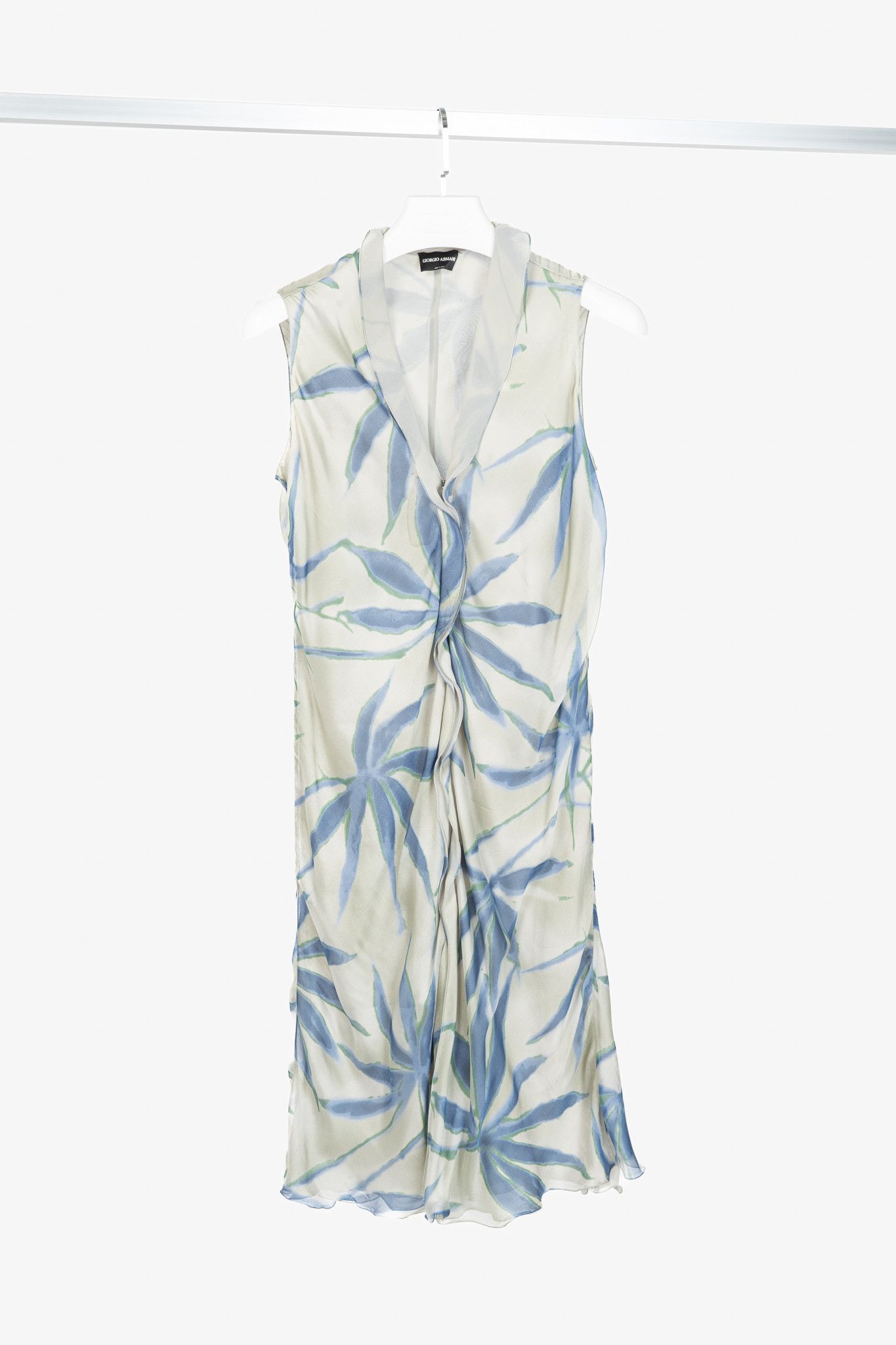 Giorgio Armani Giorgio Armani Grey & Blue Silk Floral-Print Dress Size XL / US 12-14 / IT 48-50 - 1 Thumbnail