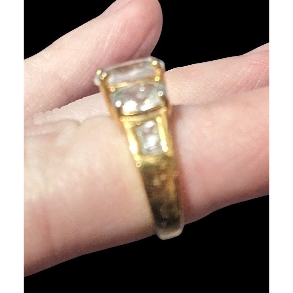 Other Glamorous Bright Gold Tone Large Three Stone Cubic Zirconia Size ONE SIZE - 16 Thumbnail