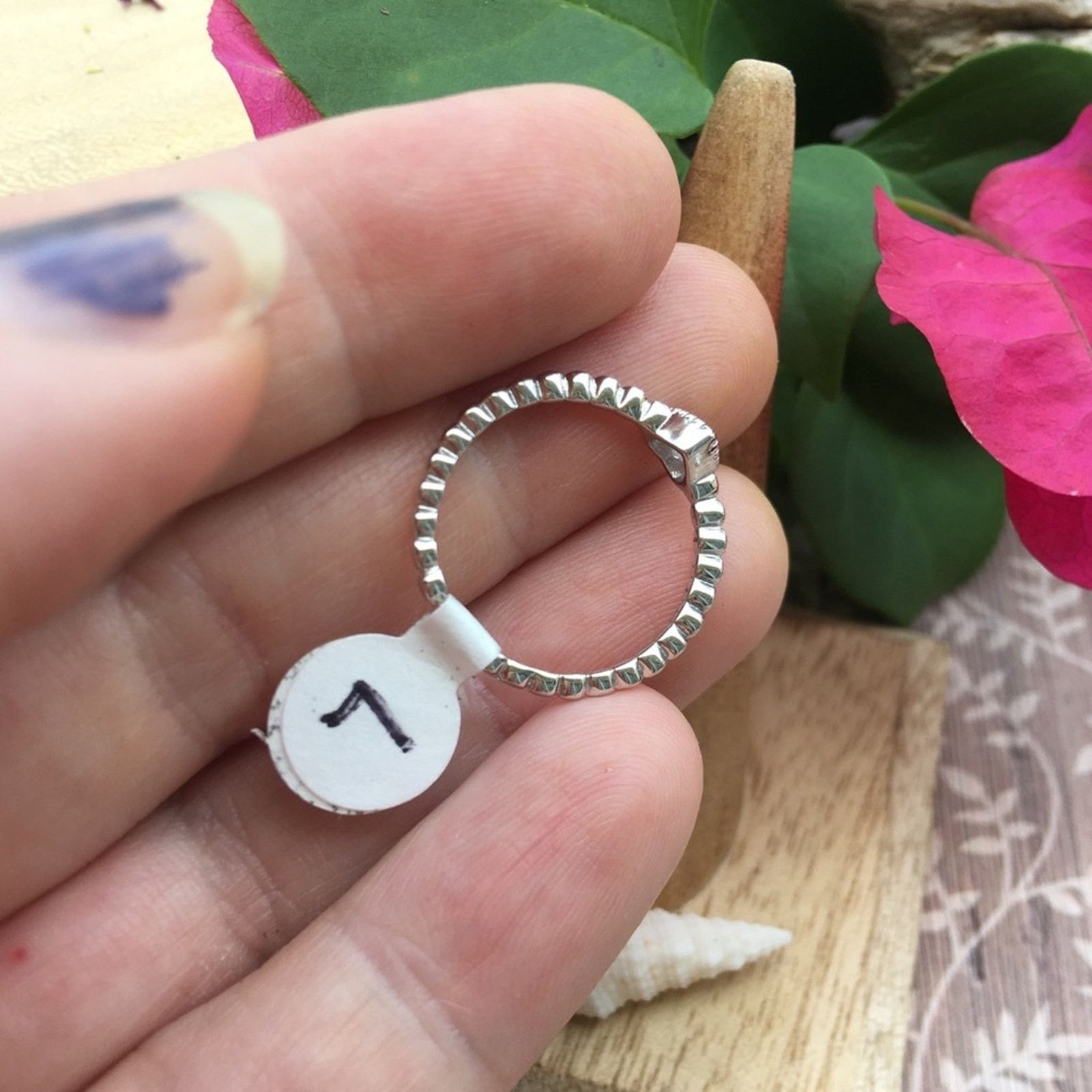 The Unbranded Brand Sterling Silver Beaded Clear Heart CZ Ring Size ONE SIZE - 7 Thumbnail