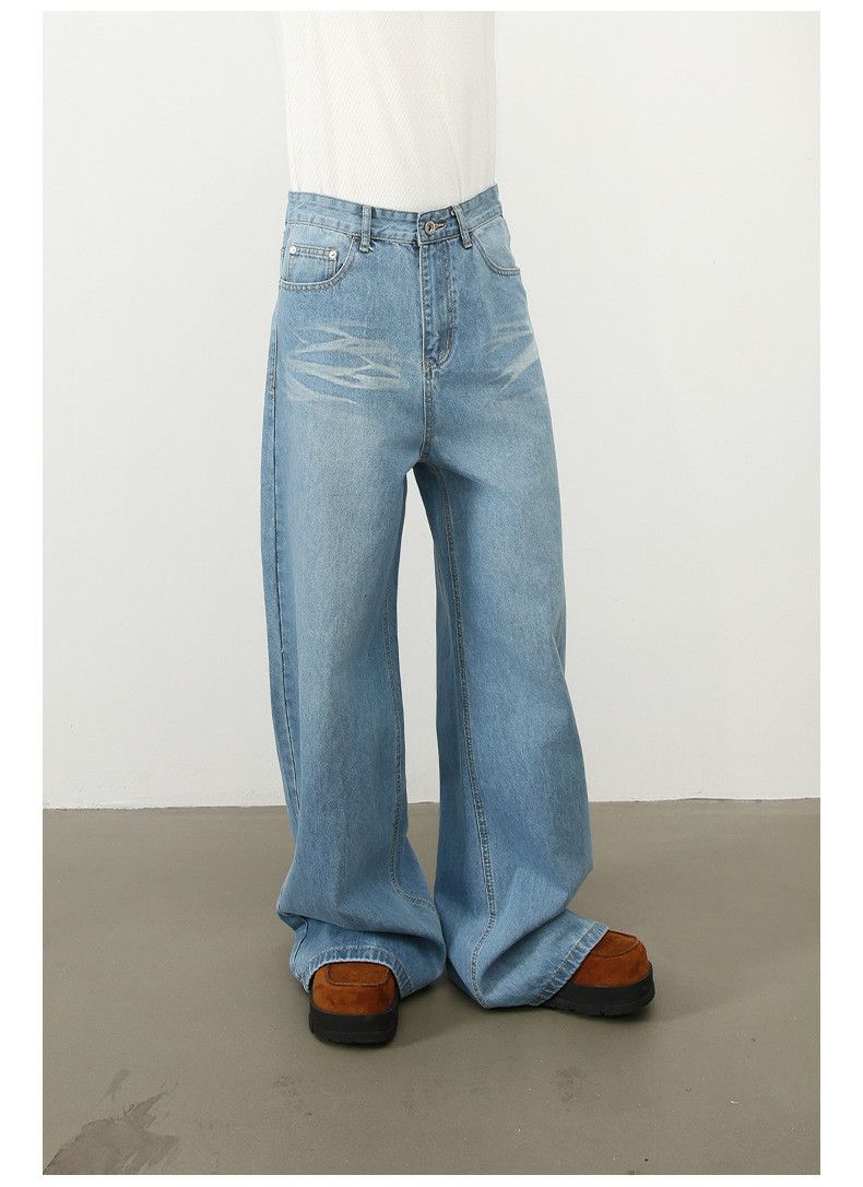 Japanese Brand American washed men's loose straigh whiskered blue jeans Size US 32 / EU 48 - 2 Thumbnail