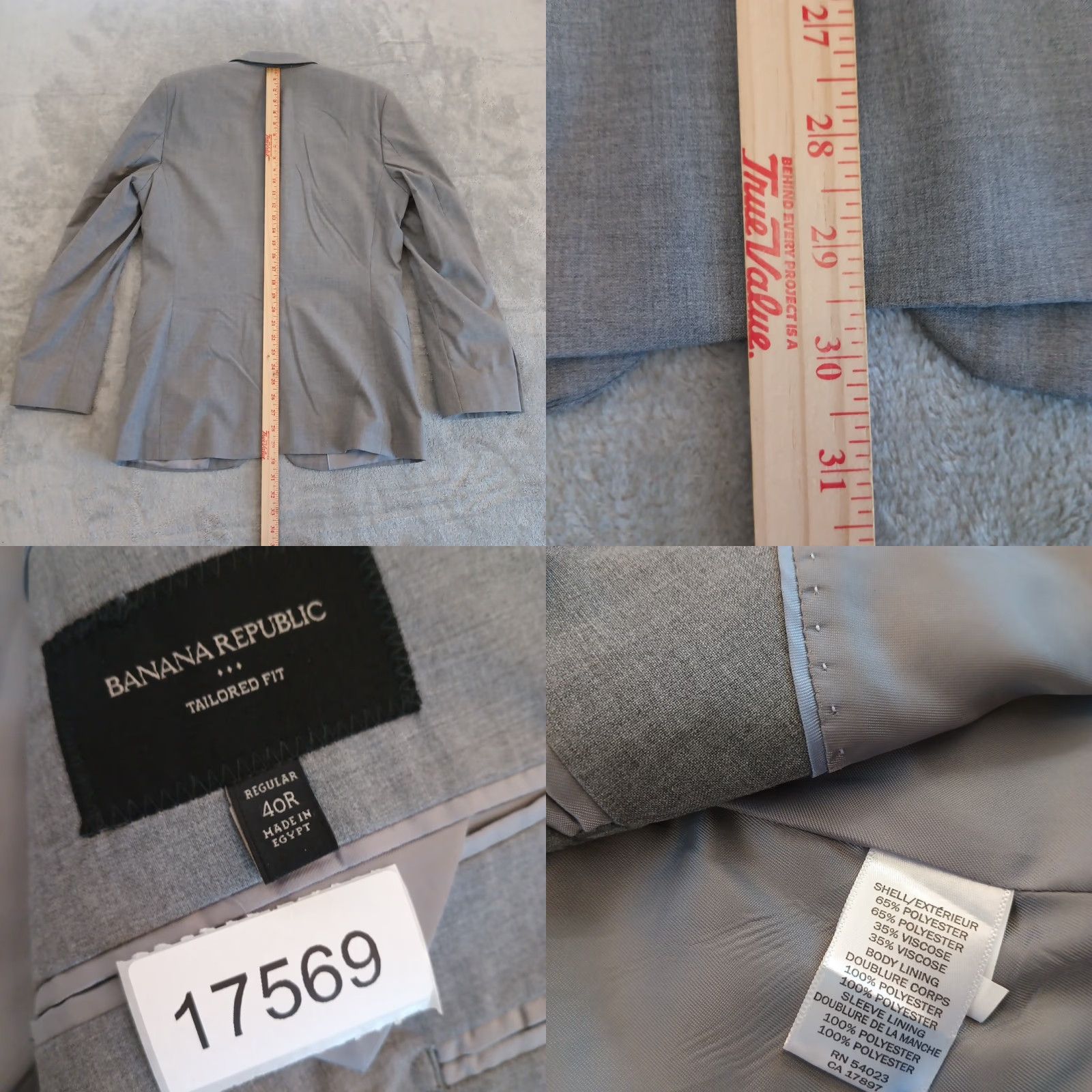 Banana Republic Banana Republic Blazer Mens 40 Gray Polyester Blend Two Button Single Vent Notch Lapel 2 Piece Regular Mens Size 40R - 8 Thumbnail